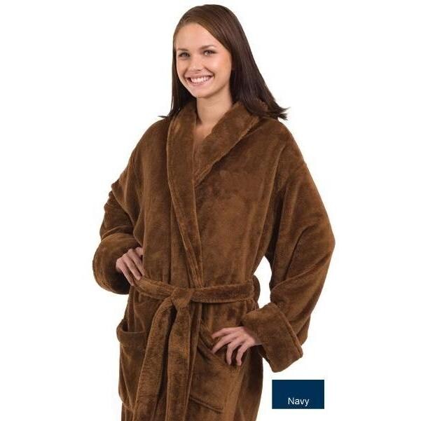Terry Town Tahoe Micro Fleece Shawl Collar Robe One Size Fits Most - Navy