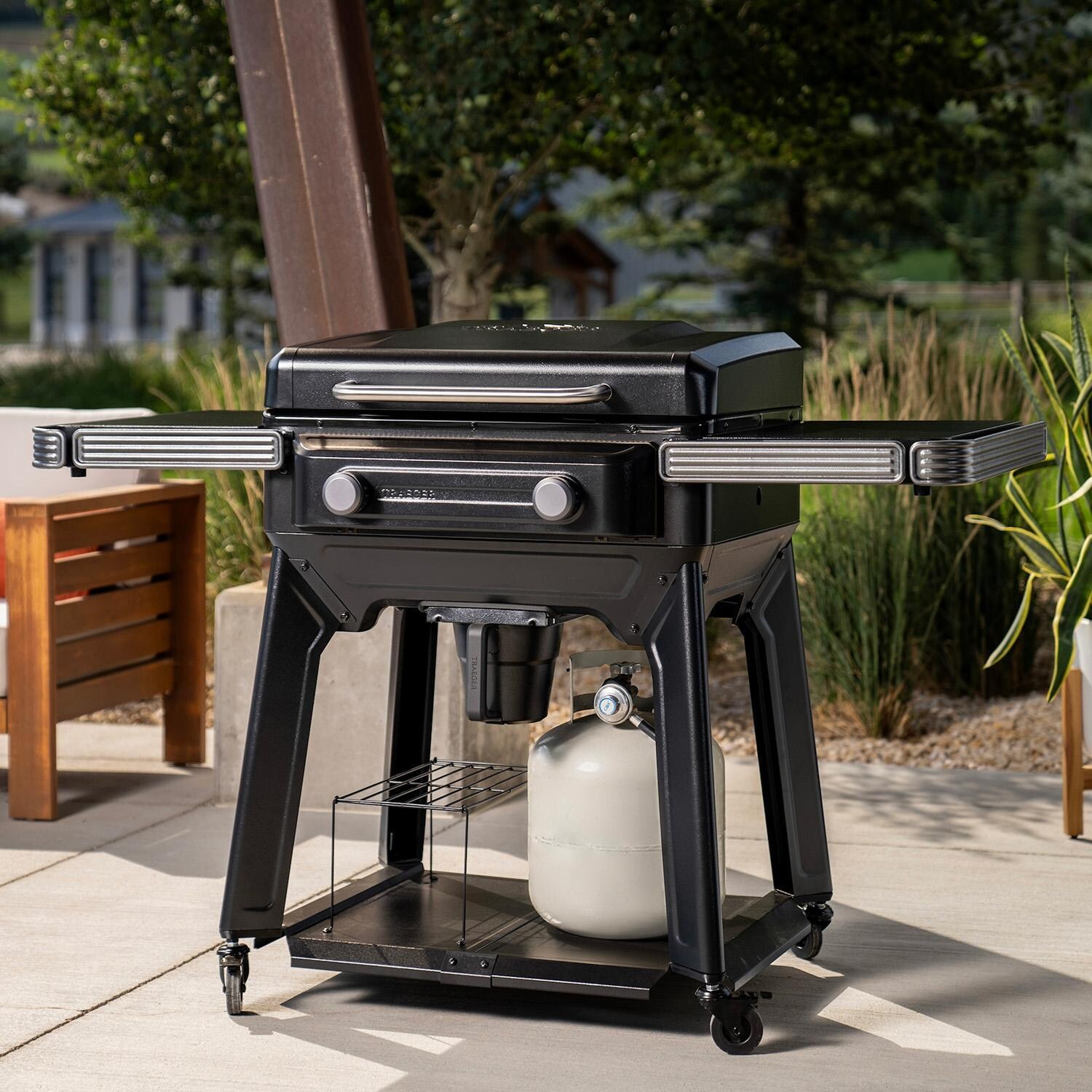 Traeger Flatrock 2 Zone Propane Griddle 4 Pc Bundle - Griddle on Patio - Lifestyle thumbnail