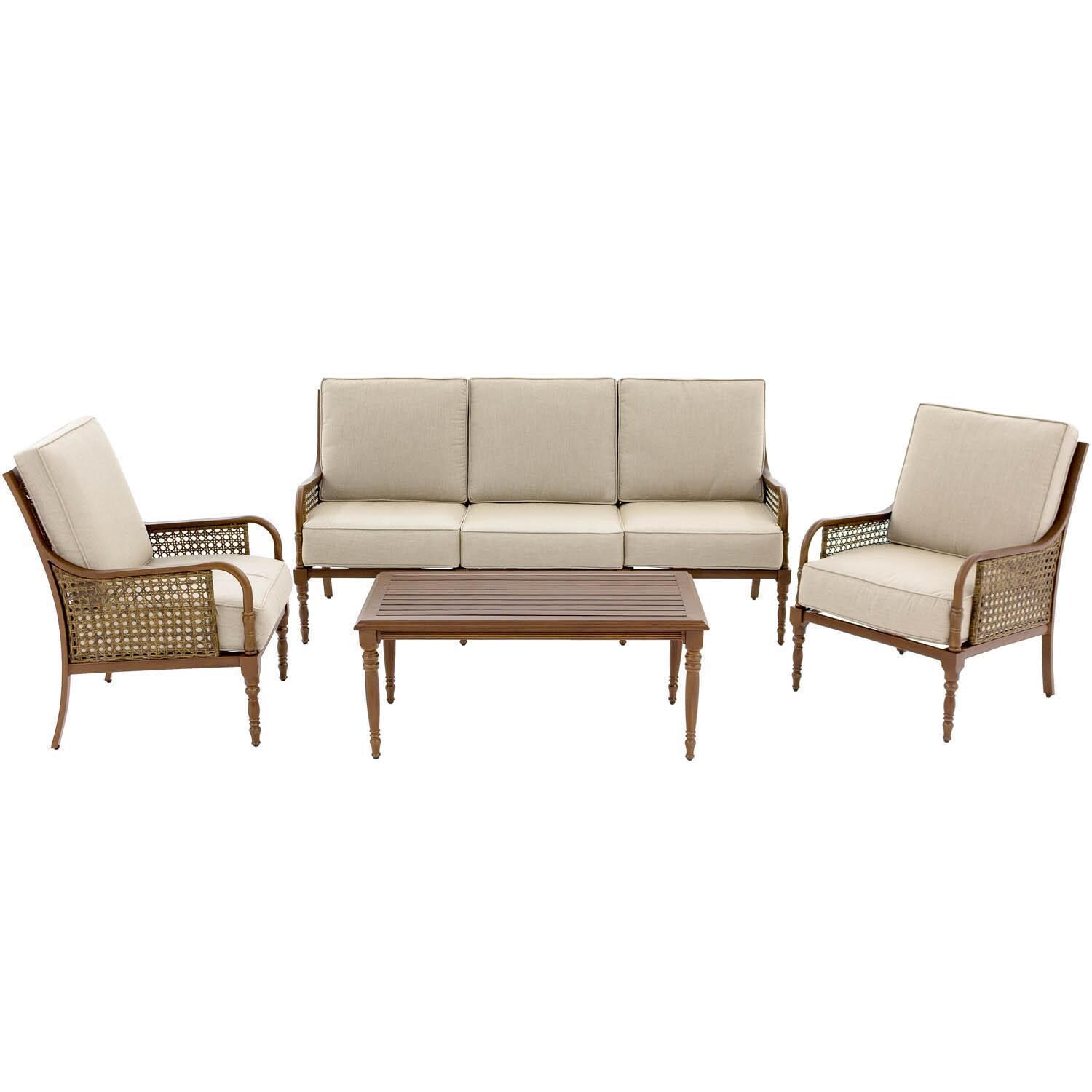 Arabella 4 Piece Aluminum Patio Conversation Set W/ Sofa, 2 Club Chairs & Sunbrella Cast Ash Cushions By Lakeview Outdoor Designs