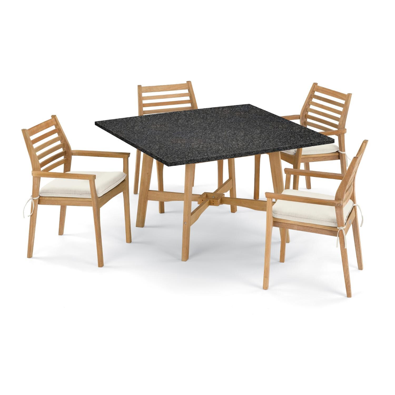 Wexford 5 Piece Natural Shorea Patio Dining Set W/ 48 Inch Square Lite-Core Charcoal Table & Sunbrella Canvas Natural Cushions By Oxford Garden thumbnail