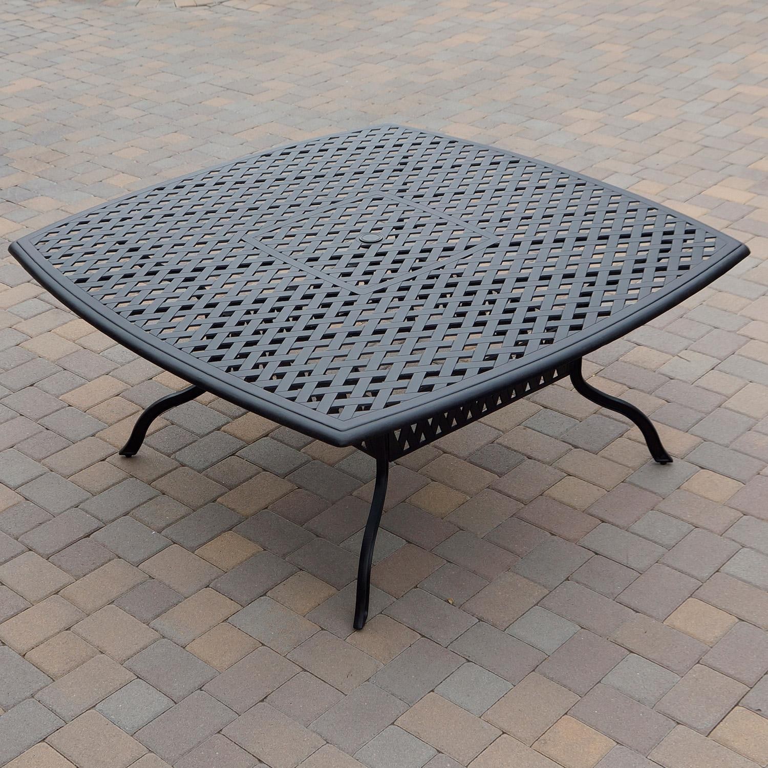 Darlee Nassau 10-Piece Patio Dining Set with Sky Blue Cushions and 64 Inch Square Dining Table and Lazy Susan - Table - Lifestyle thumbnail