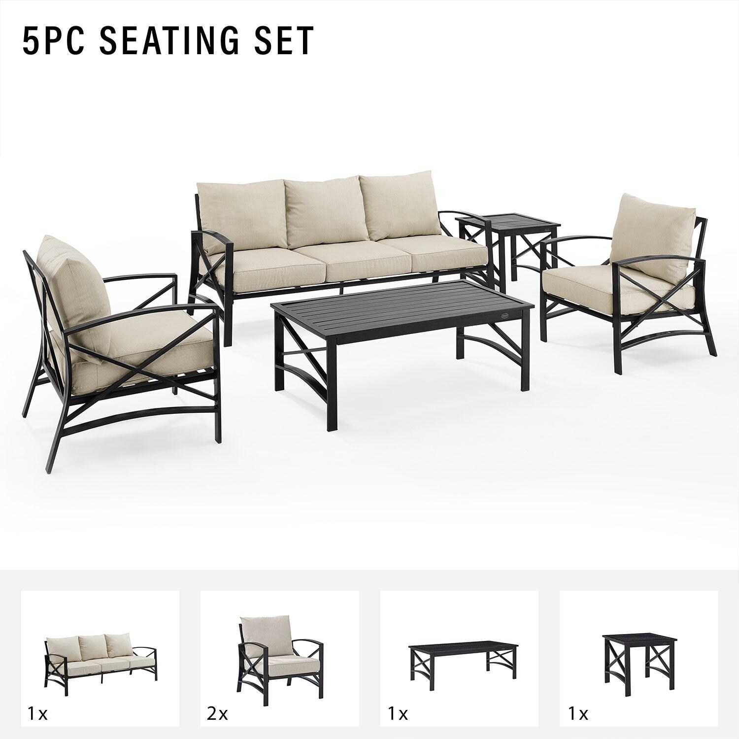 Ultimate Patio UP-82265BZ-OL 5Pc Outdoor Sofa Patio Furniture Set in Oatmeal - Included in Set (Sofa, Two Club Chairs, Coffee Table, and Side Table) - Diagram thumbnail