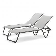 Gardenella 2 Piece Aluminum Stacking Chaise Lounge Set With Sling Seating By Telescope Casual - Textured Graphite/Alloy image