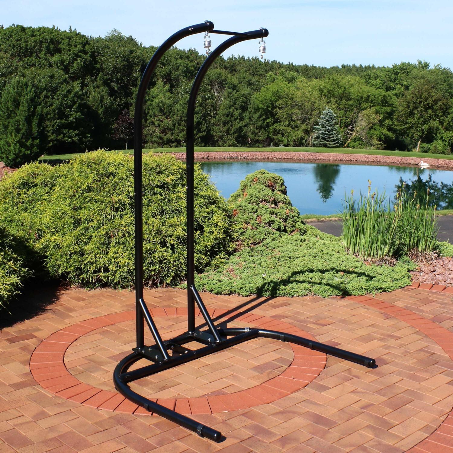 Ultimate Patio Steel Deluxe U-Shape Hanging Chair Stand - Black - Lifestyle thumbnail