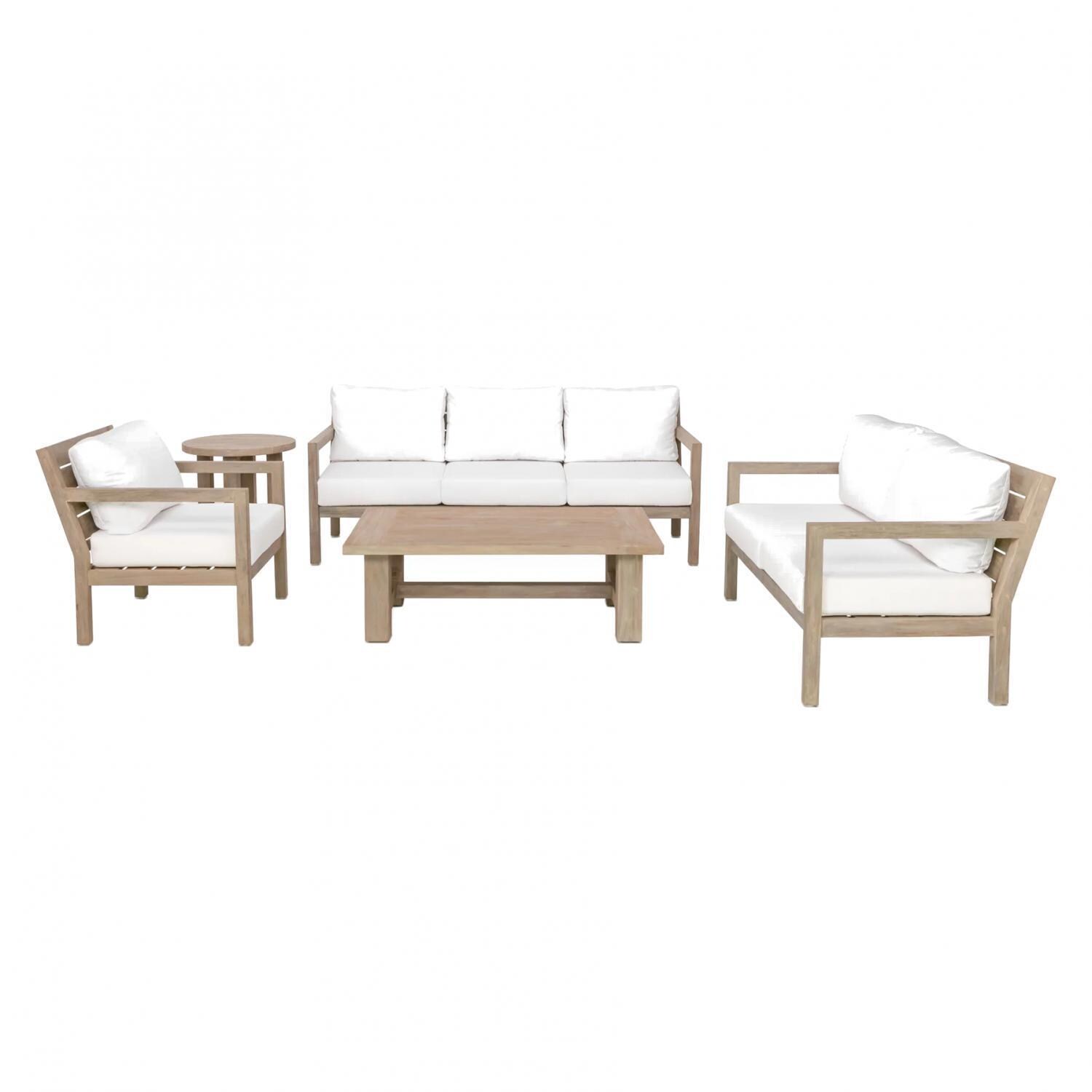Teak + Table Monday 5 Piece Brushed Teak Patio Seating Set in Natural - White Background thumbnail