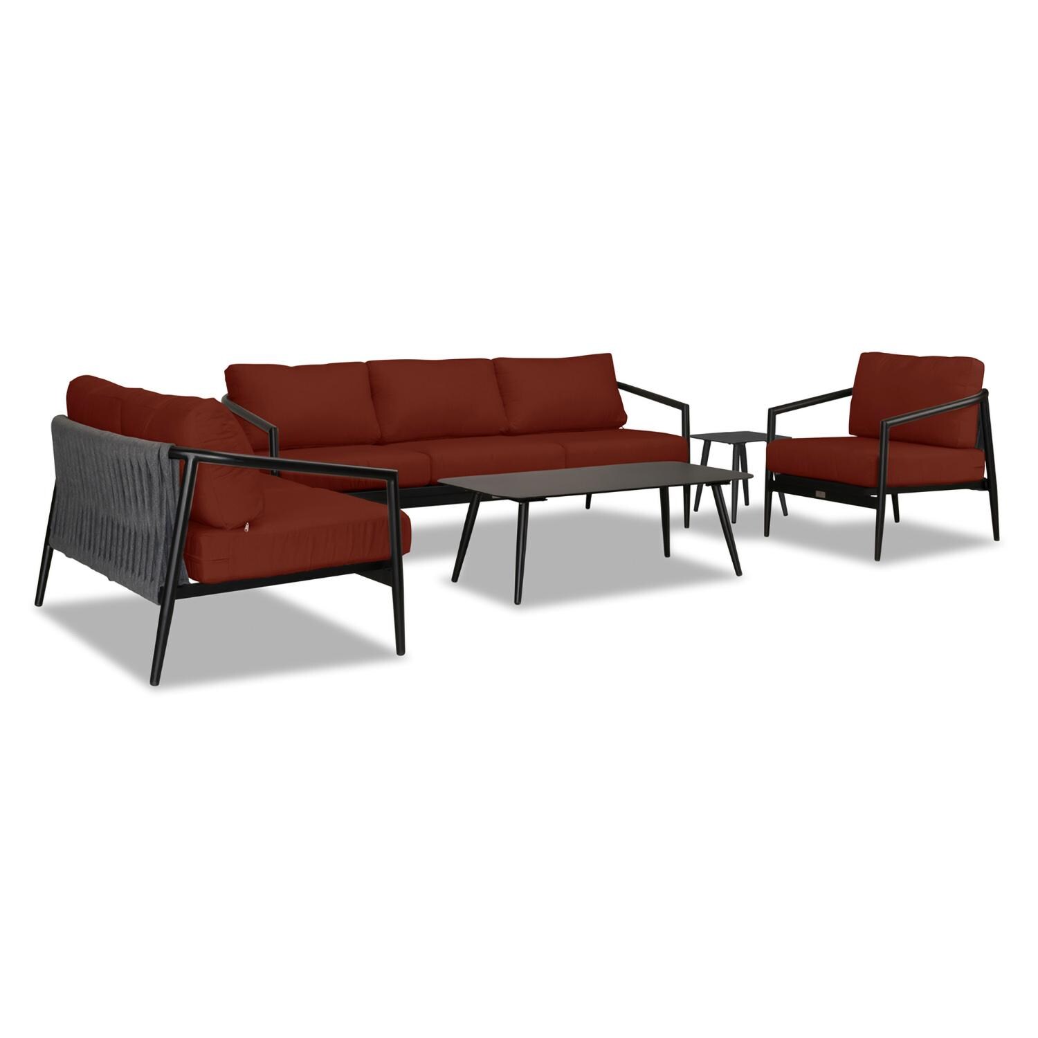 Lakeview Midnight Cove 5 Pc Aluminum Sofa Seating Set in Black/Carbon/Canvas Henna - Angled - White Background thumbnail