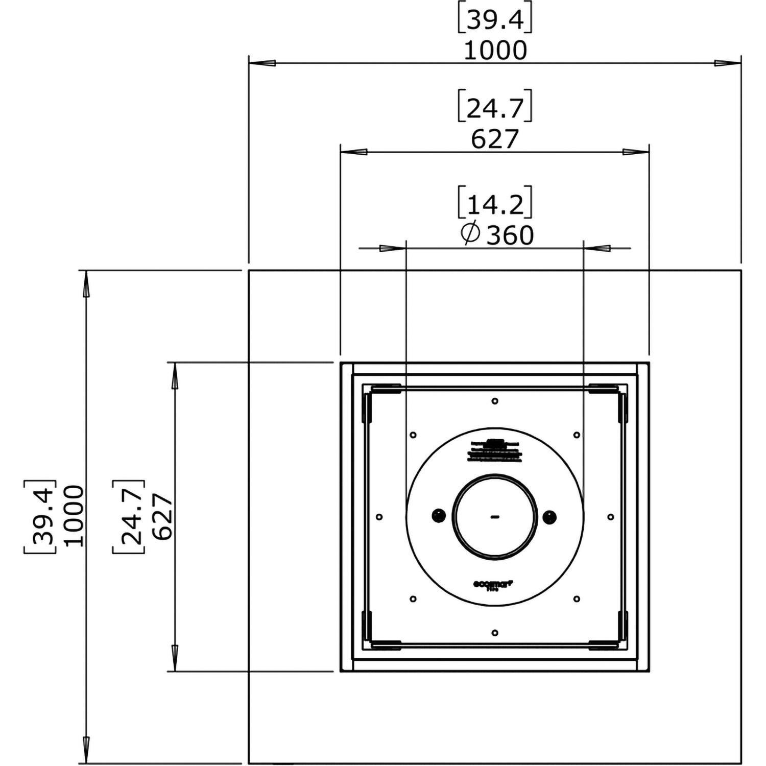 EcoSmart Fire ESF.O.BAS.40.BO Base 40 Inch Stainless Steel Burner Square Concrete Ethanol Fire Pit Table in Bone - Line Drawing From Above - Dimensional thumbnail