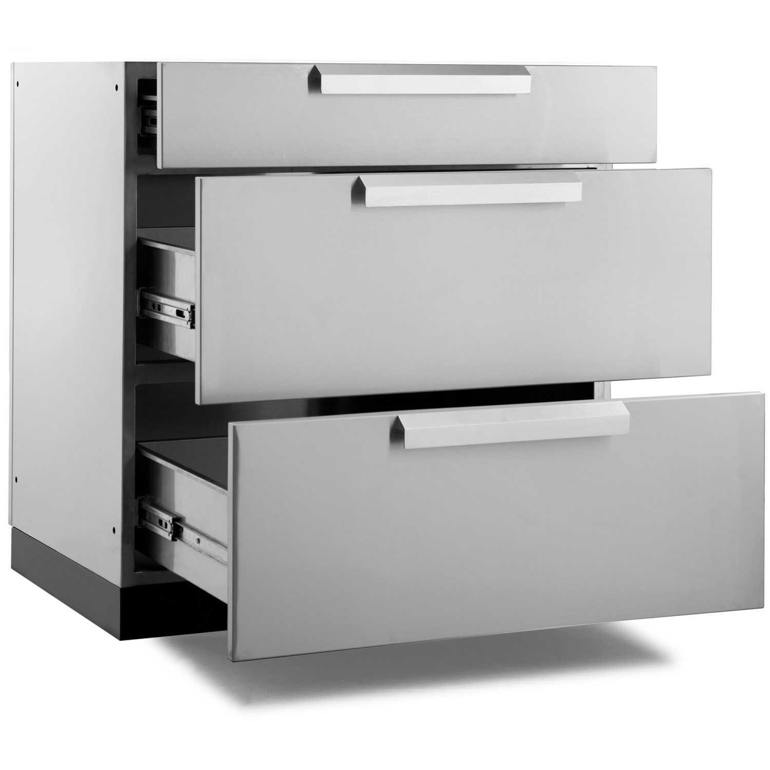 NewAge Outdoor Kitchen Stainless Steel 32-Inch Triple Drawer Cabinet - Shown With Drawers Open thumbnail