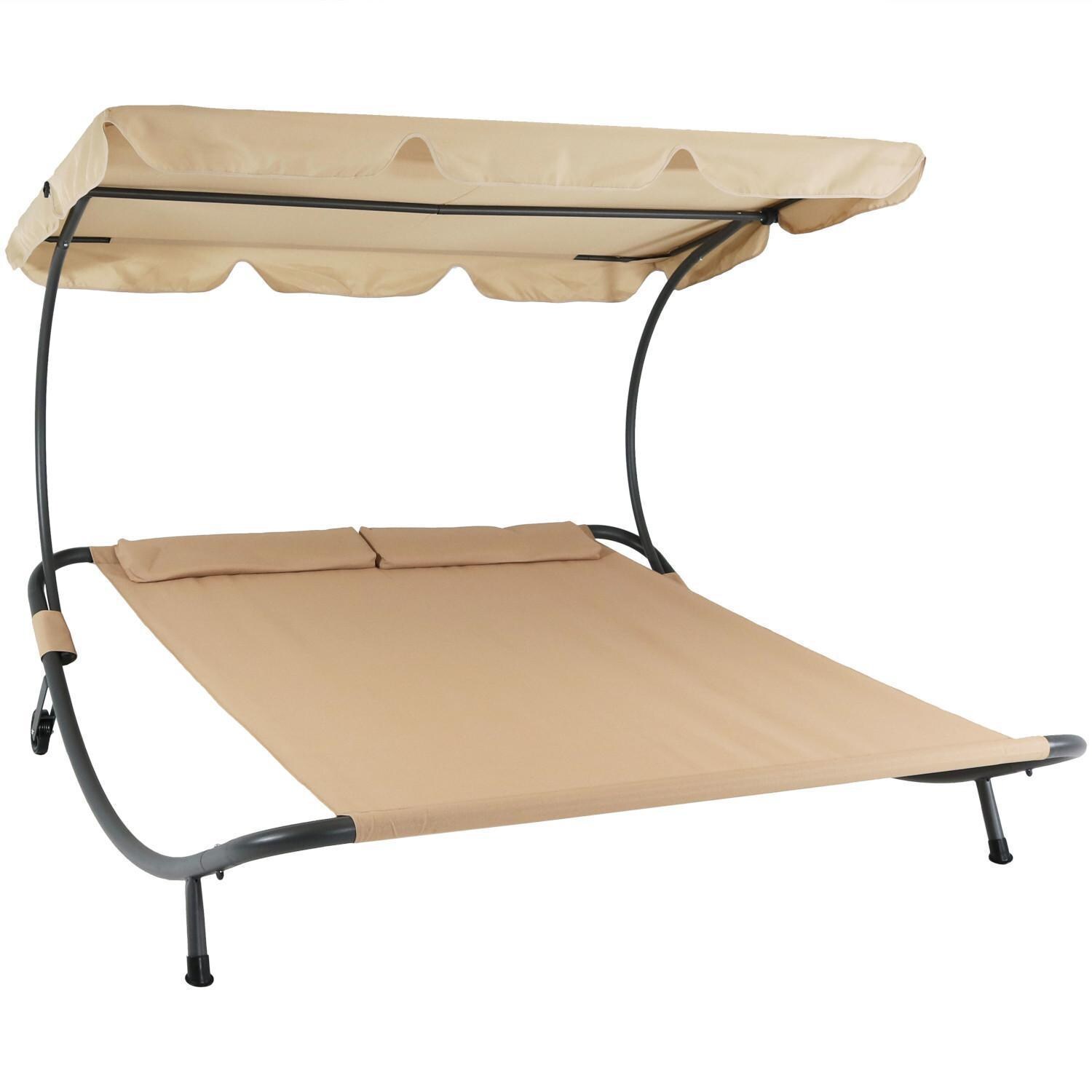 Ultimate Patio Double Modern Outdoor Bed W/ Canopy & Pillows - White Background thumbnail