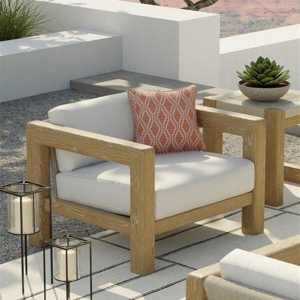 Sedona Teak Club Chair in Canvas Canvas by Sunset West - Shown w/set (Not included) - Lifestyle thumbnail