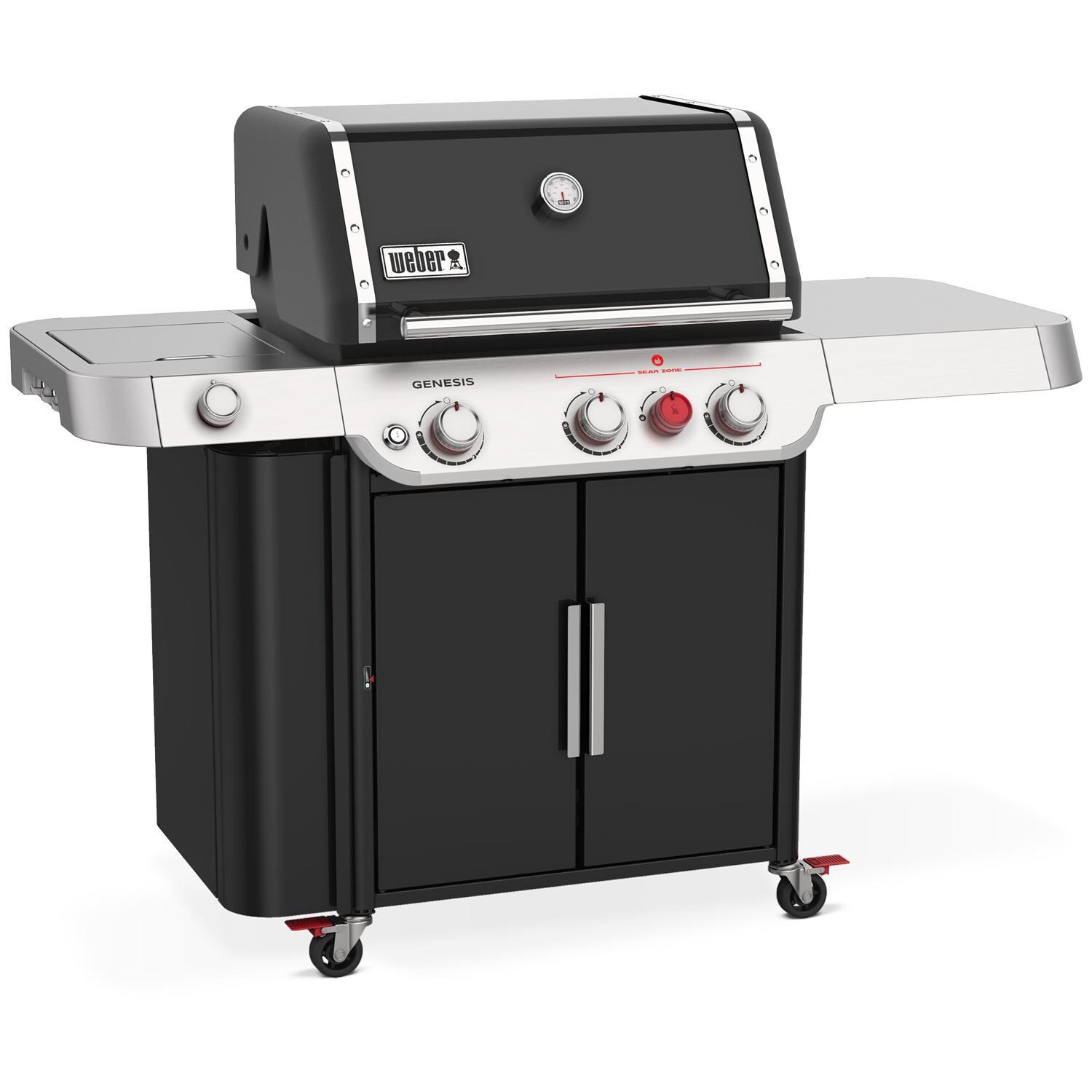 Weber GENESIS 35410001 E-335 Propane Gas Grill with Sear Burner & Side Burner - Black - Left-Side Angled View thumbnail