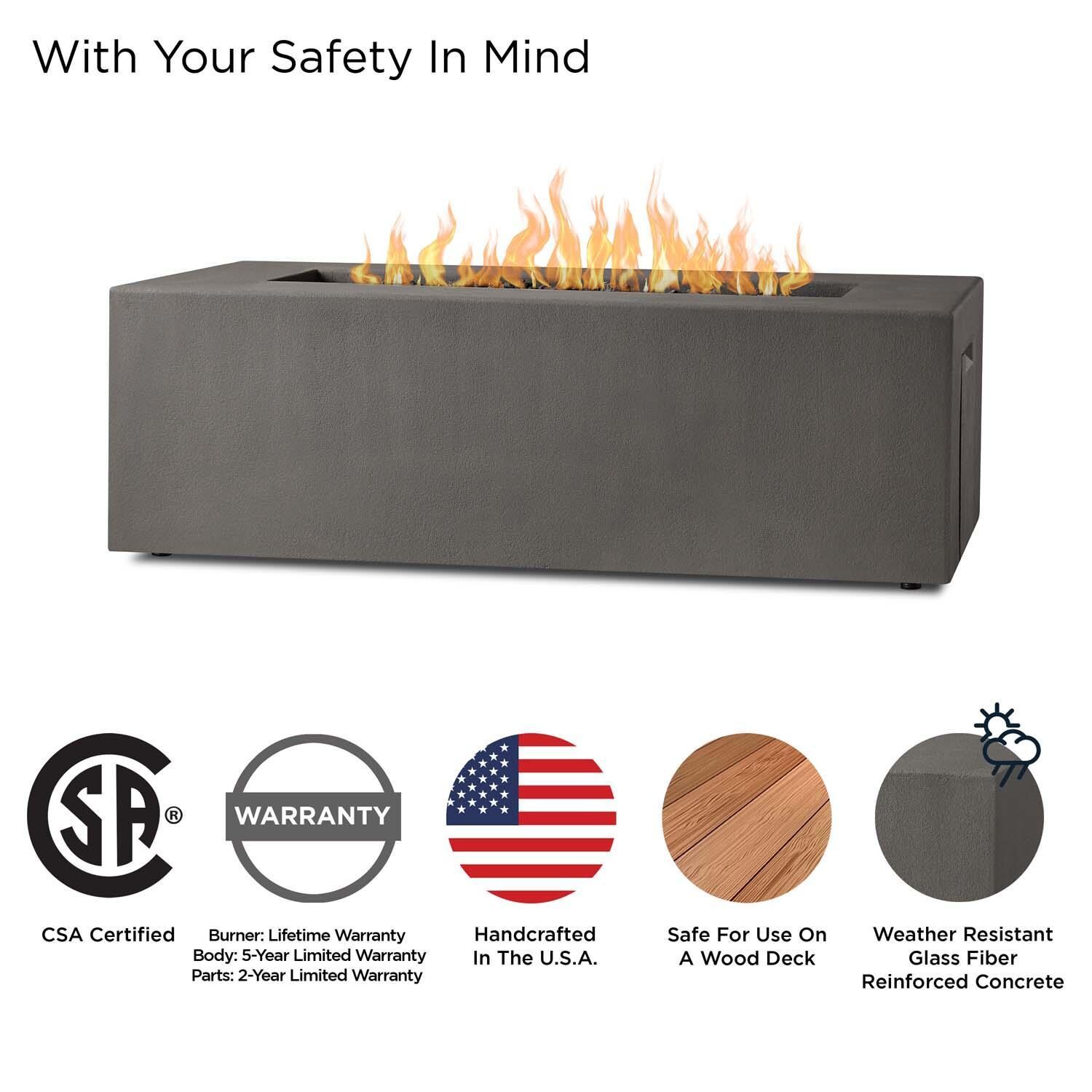 Olliewood 60 Inch Rectangular Glass Fiber Reinforced Concrete Natural Gas Fire Pit Table in Carbon by BBQGuys Signature - Safety thumbnail