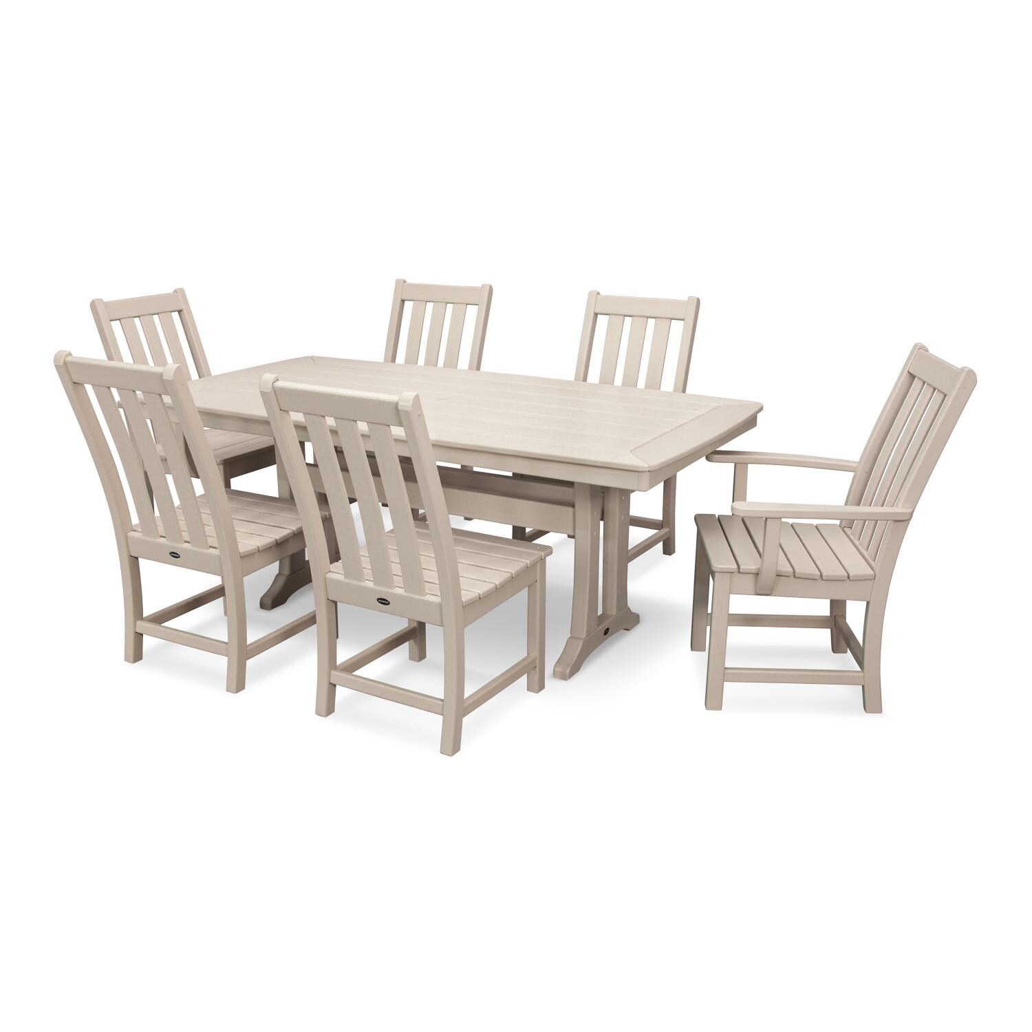 POLYWOOD Vineyard 7-Piece Nautical Trestle Dining Set - Sand