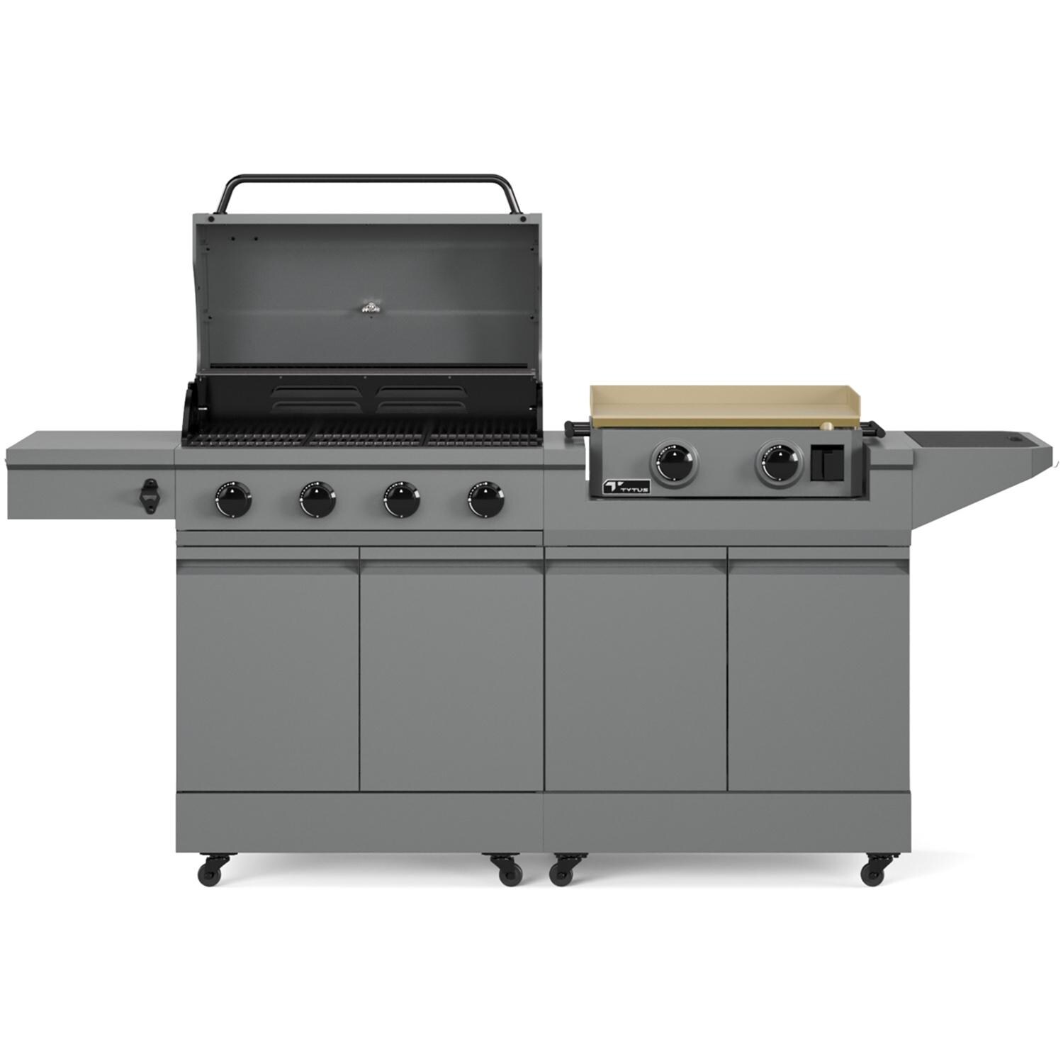 TYTUS TDT-BUN-013 Modular Duo w/ 4-Burner Gas Grill & 2-Burner Gas Griddle - Open - White Background thumbnail