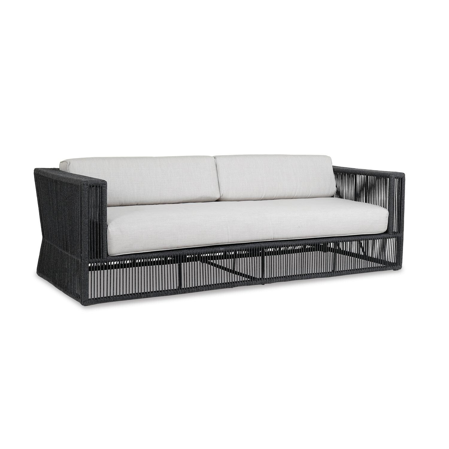 Sunset West - Milano 3 Piece Olefin Rope Patio Conversation Set W/ Pouf Coffee Table & Sunbrella Echo Ash Cushions - Milano Patio Sofa thumbnail