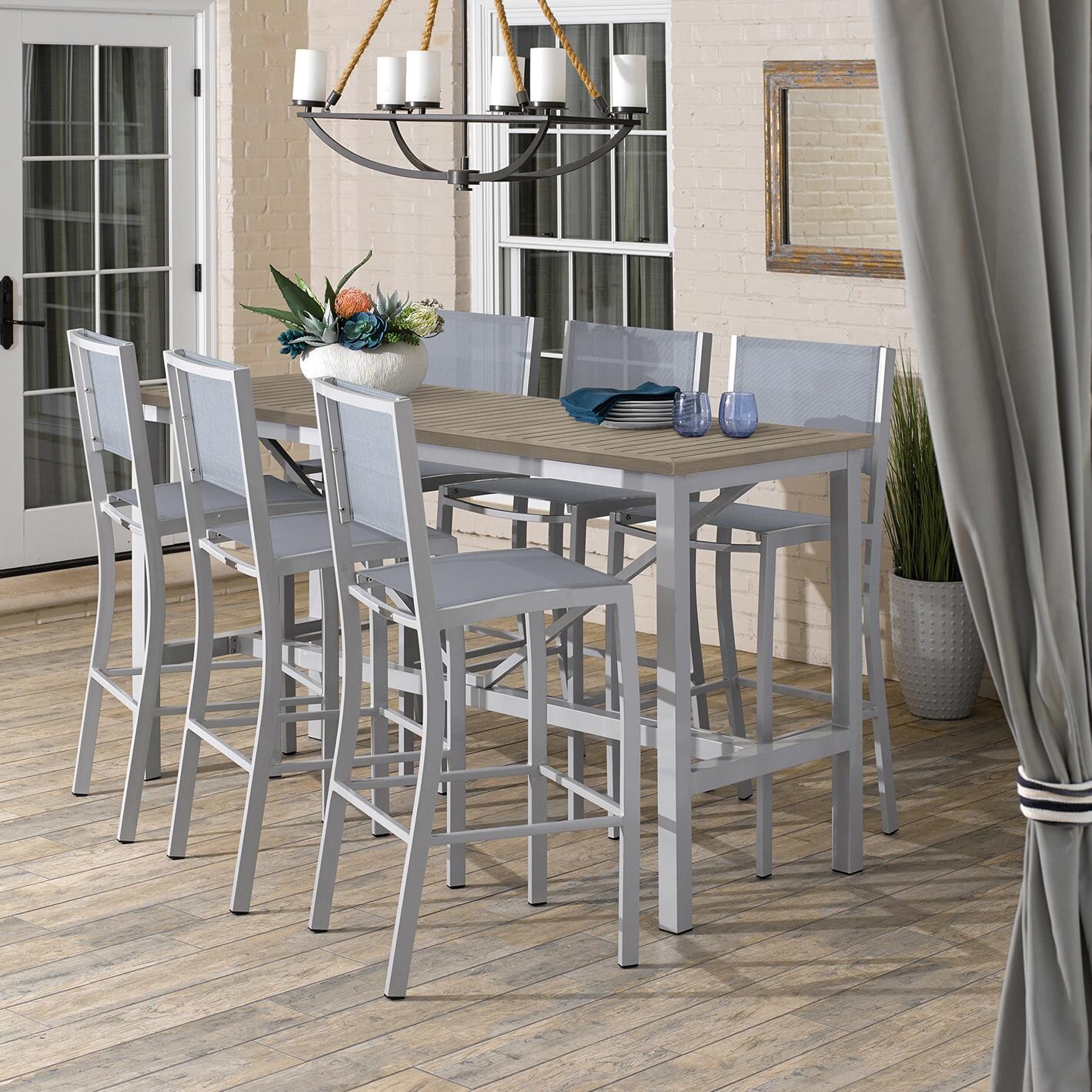 Oxford Garden Travira Composite Sling & Aluminum Bar Stool in Flint/Slate - Outdoor Dining thumbnail