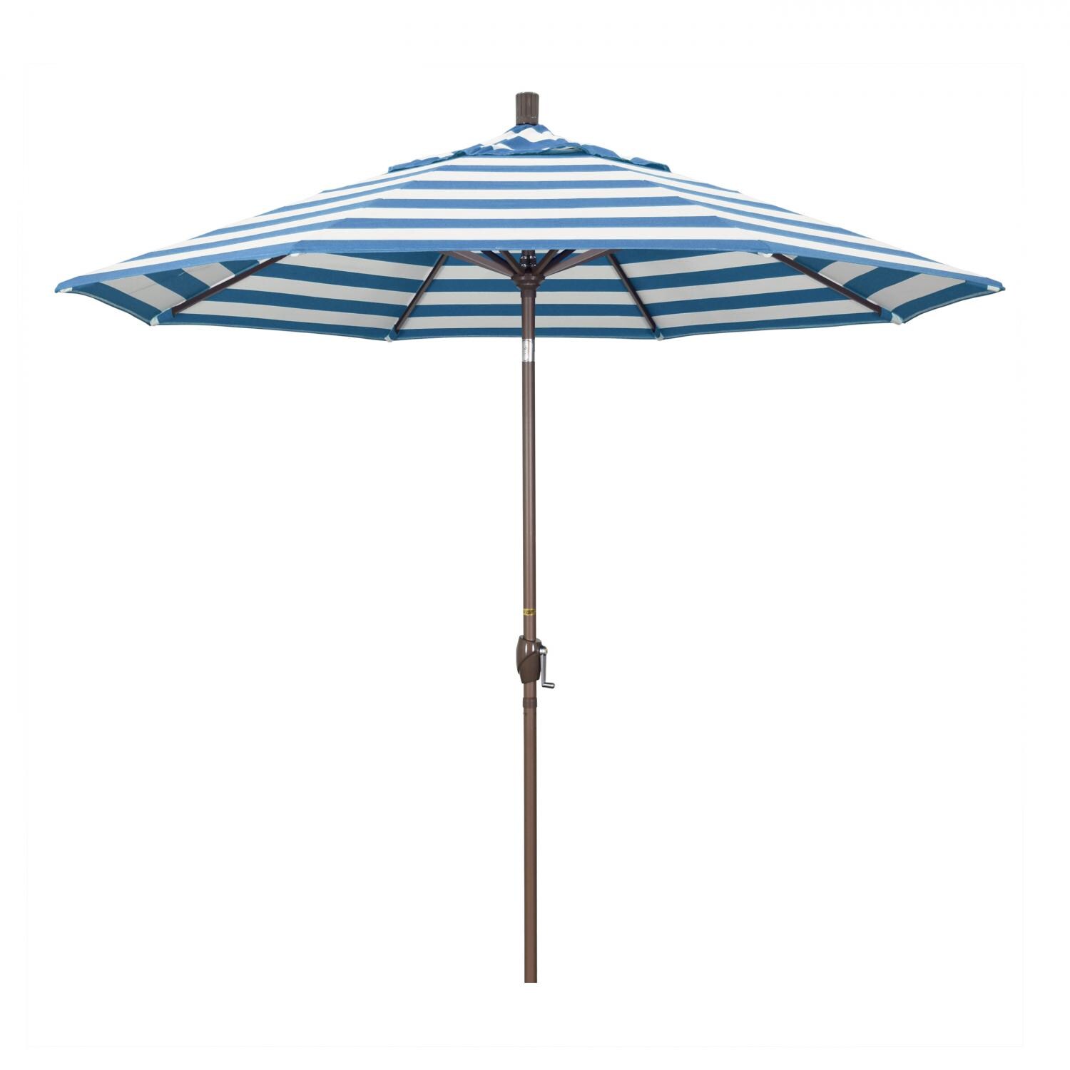 California Umbrella Pacific Trail Series 9 Ft Octagonal Aluminum Push Button Tilt Patio Umbrella W/ Crank Lift - Champagne Frame / Sunbrella Cabana Regatta Canopy thumbnail