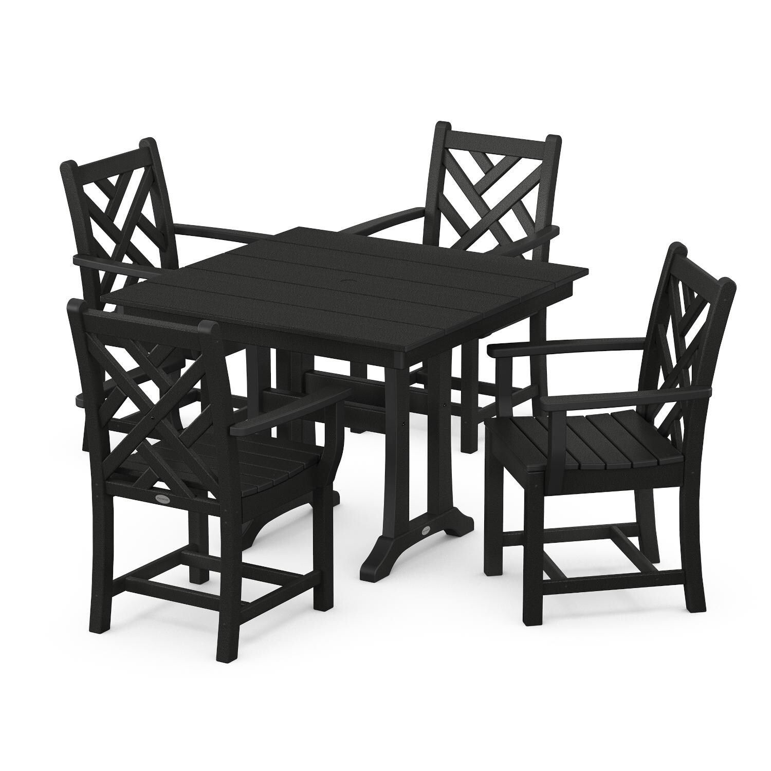 POLYWOOD Chippendale 5-Piece Farmhouse Trestle Arm Chair Dining Set - Black