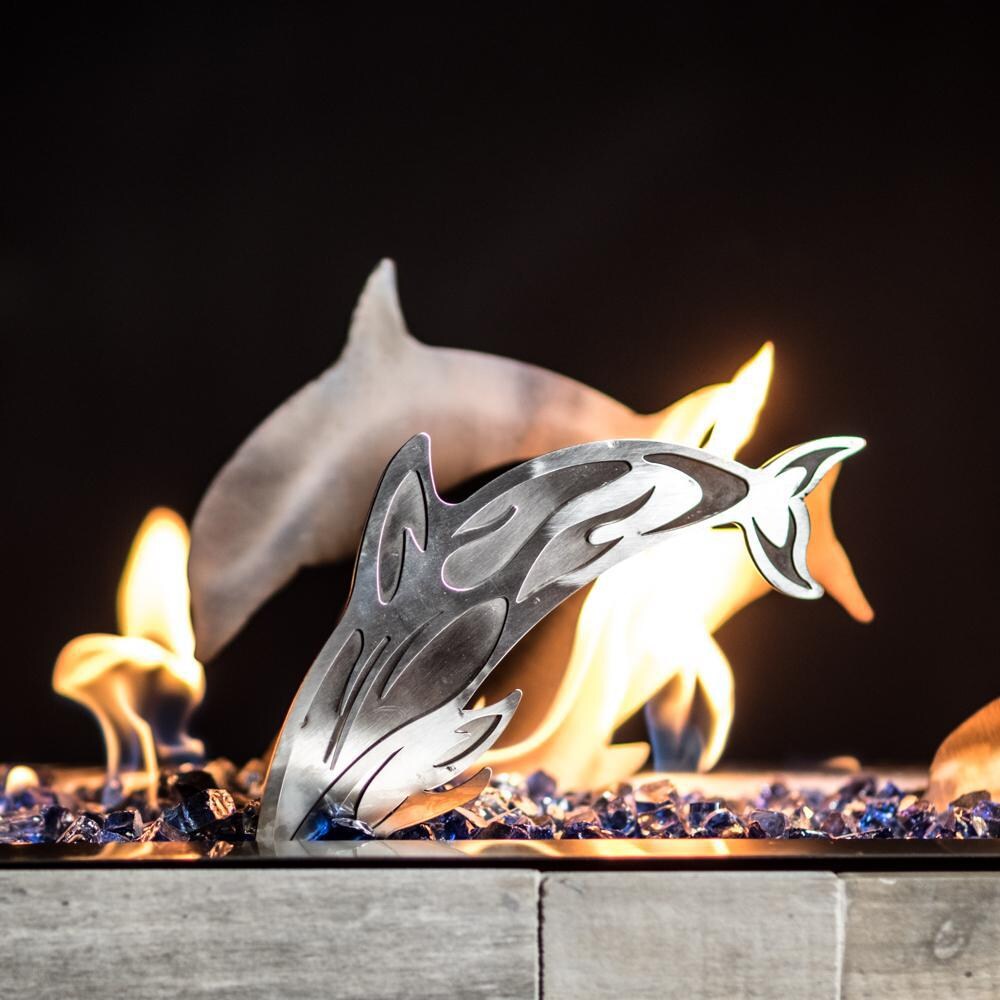 Alpine Flame 72-Inch Linear Drop-In Fire Pit Pan - Dolphin Seascape - Burning Detail *Blue Jay Fire Glass pictured thumbnail