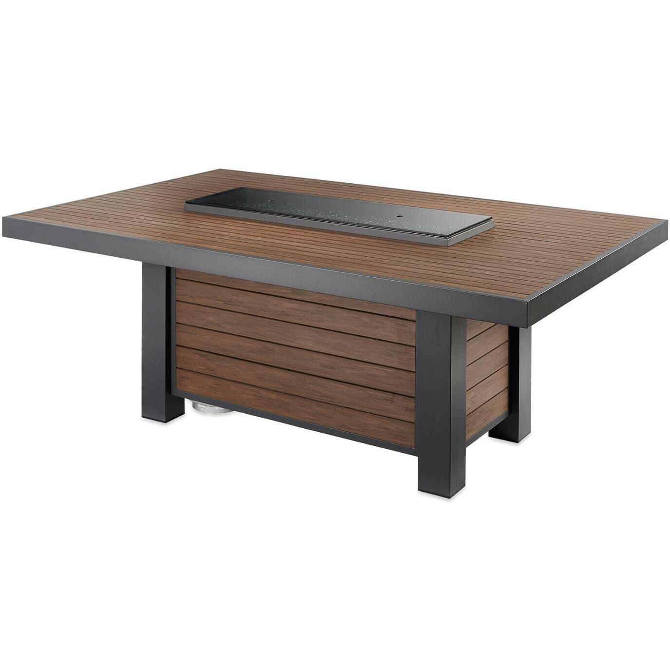 Lakeview Outdoor Designs Revere 80-Inch Linear Natural Gas Fire Pit Dining Table with 42-Inch Crystal Fire Burner - Ships As Propane With Conversion Fittings - Shown With Burner Cover - White Background thumbnail