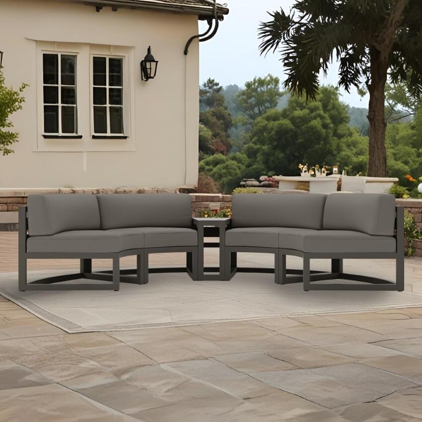 Misty Cove 3 Piece Curve Sectional Set in Slate w/End Table & Canvas Charcoal Cushions by Lakeview - Hero - Lifestyle thumbnail