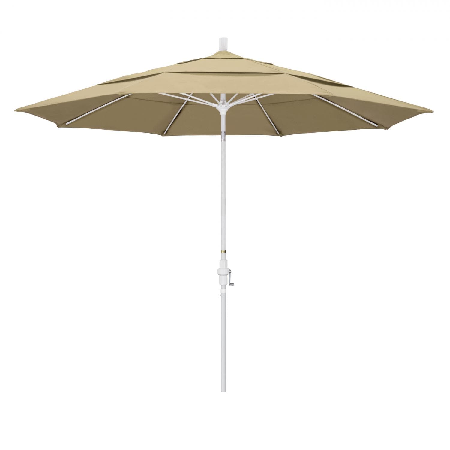 California Umbrella 11 Ft Octagonal Aluminum Collar Tilt Patio Umbrella W/ Crank Lift & Fiberglass Ribs - Matted White Frame / Sunbrella Canvas Antique Beige Canopy thumbnail