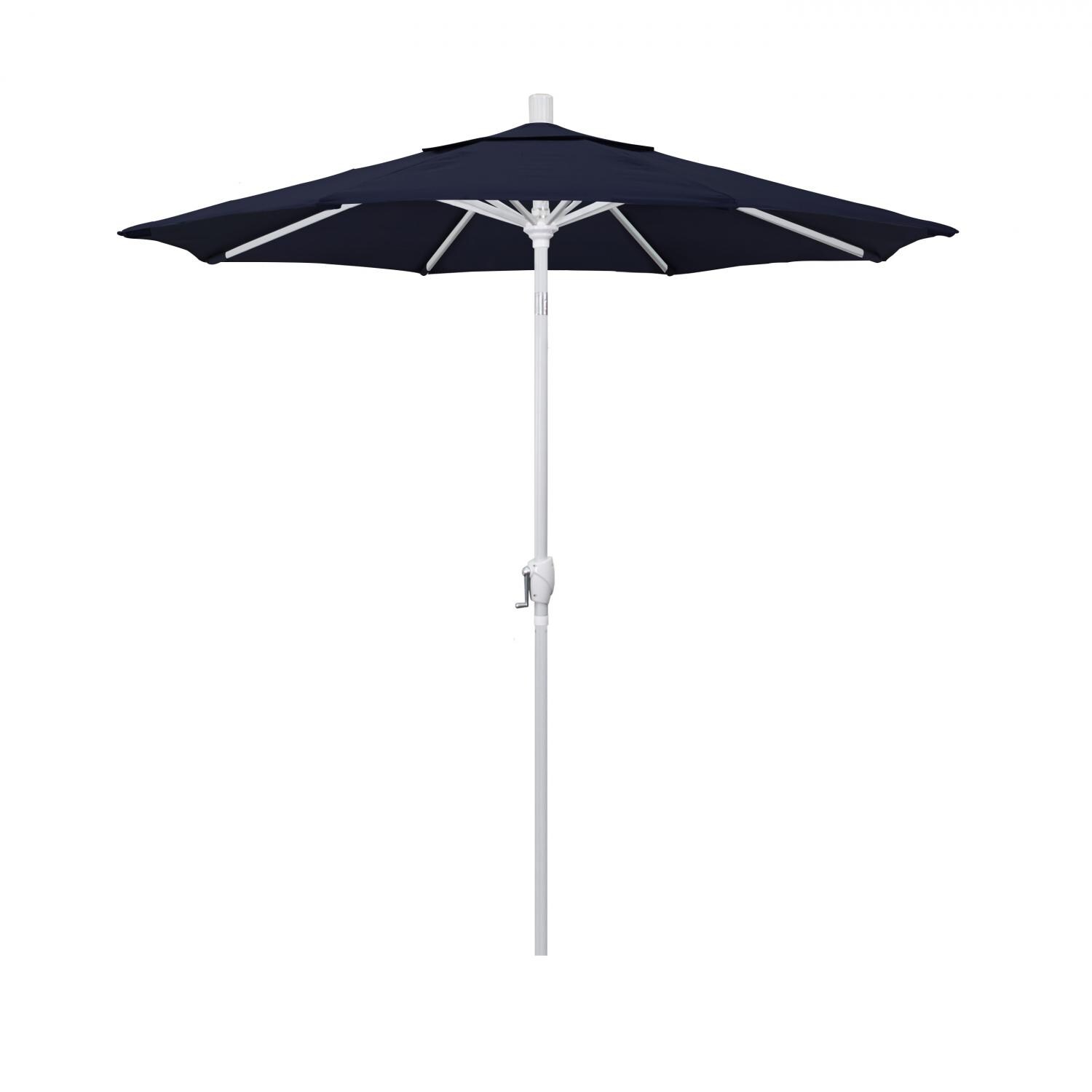 California Umbrella 7.5 Ft. Octagonal Aluminum Push Button Tilt Patio Umbrella W/ Crank Lift & Aluminum Ribs - Matted White Frame / Olefin Navy Blue Canopy
