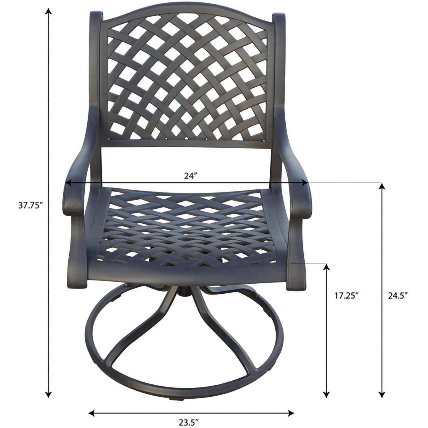 Darlee B/DL13-11PCDR-2350LE-R Nassau 11 Pc Cast Aluminum Dining Set w/ Rocker in Antique Bronze w/ Red Cushions - Swivel Rocker Dimensions - Dimensional thumbnail