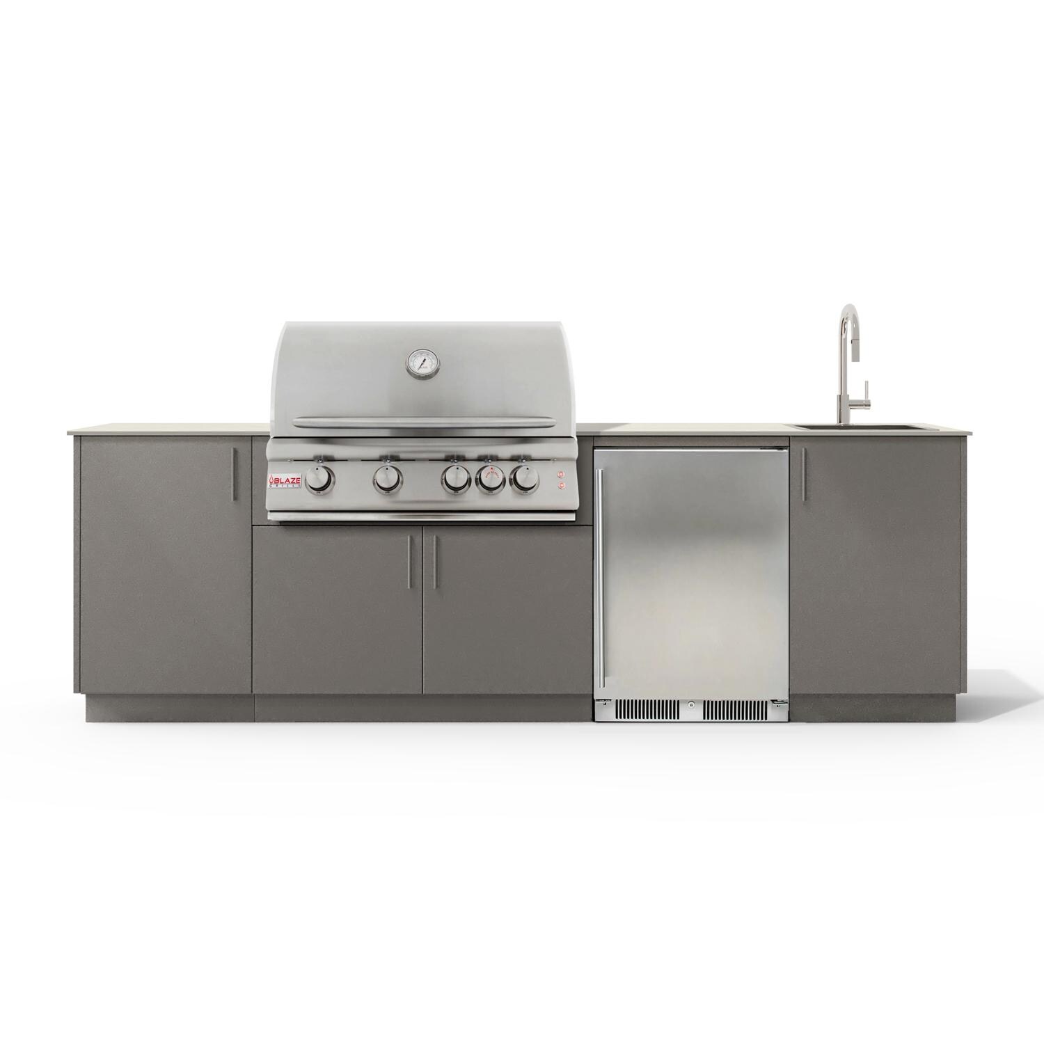 Urban Bonfire B-Cove-32-Blaze-Danae-Clay Cove 32 Outdoor Kitchen w/ Blaze Premium LTE Natural Gas Grill, Sink, Refrigerator, Danae Countertop & Clay Finish - White Background thumbnail