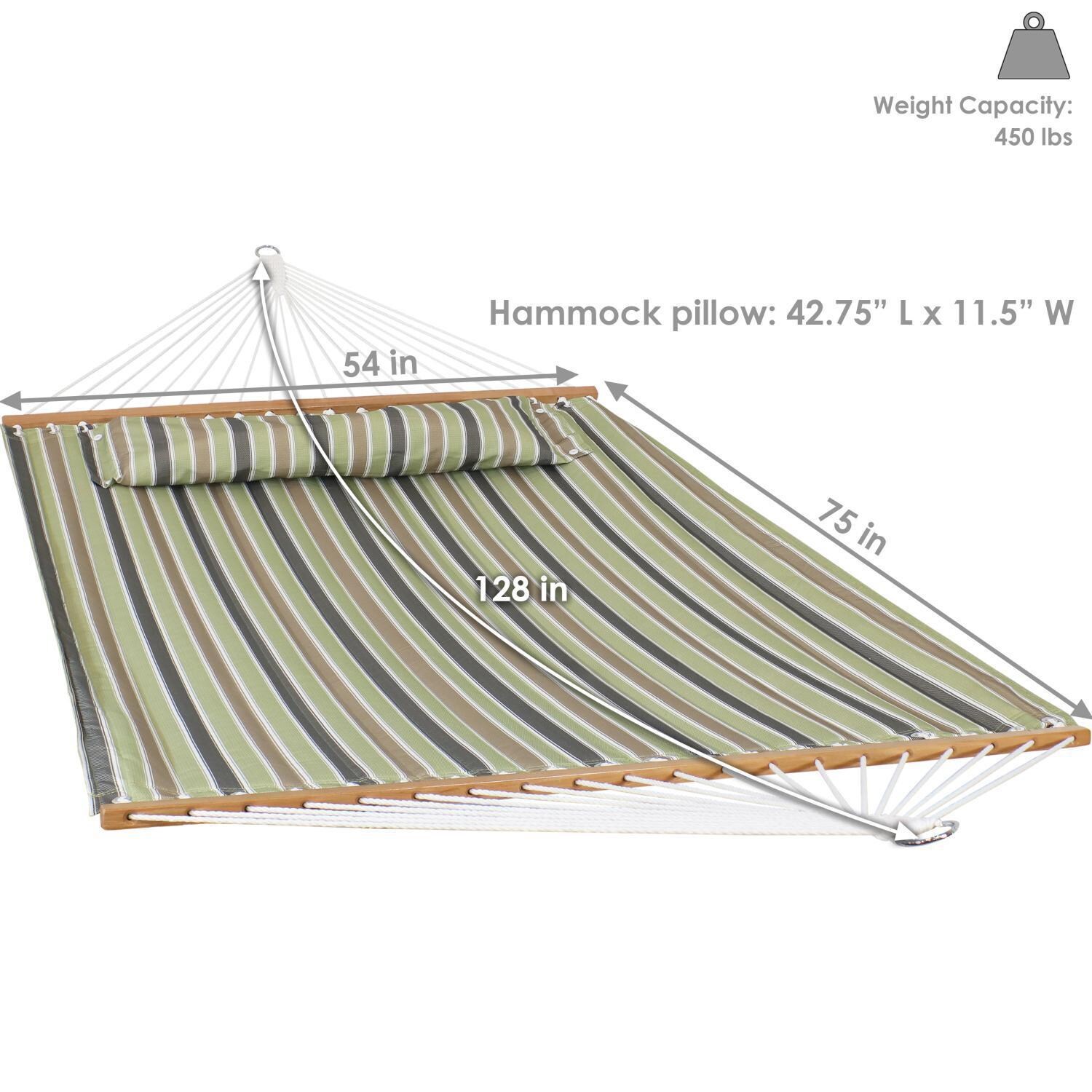 Ultimate Patio Quilted Double Hammock & Pillow - Khaki Stripe - Dimensions thumbnail