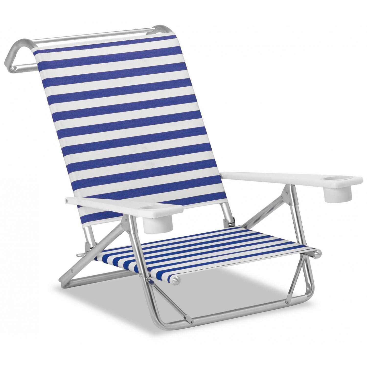 Original Mini-Sun Folding Aluminum Beach Chair With Cupholders By Telescope Casual - Blue/White Stripe thumbnail