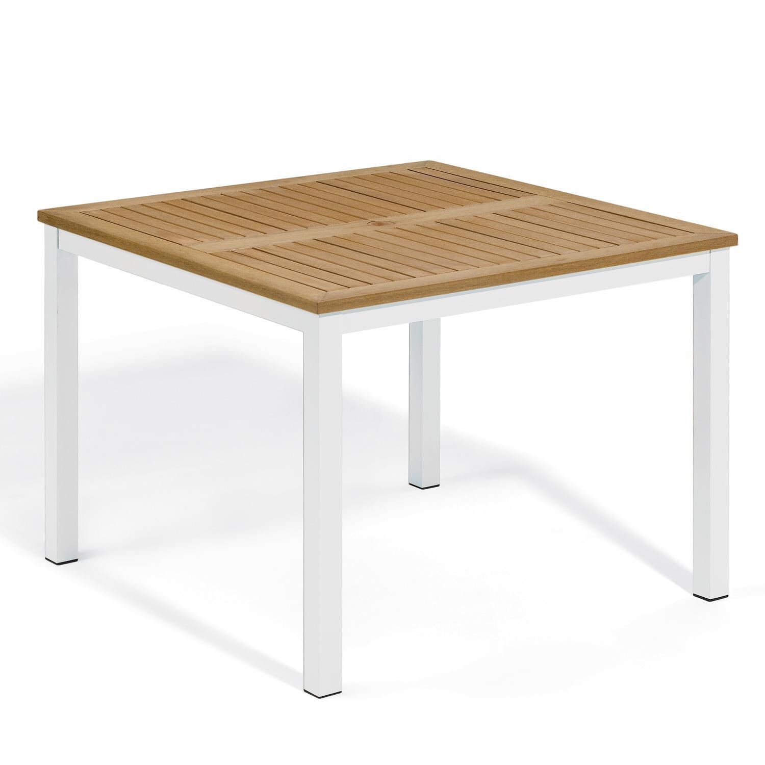Oxford Garden Travira 40 Inch Chalk Aluminum Dining Table W/ Natural Tekwood Table Top thumbnail