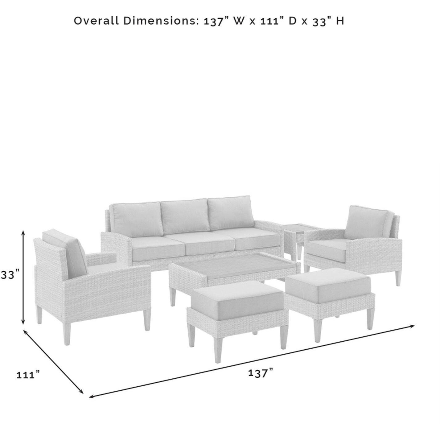 Ultimate Patio UP-92431BR-CR 7Pc Wicker Outdoor Sofa Patio Furniture Set in Creme - Overall Dimensions - Diagram thumbnail