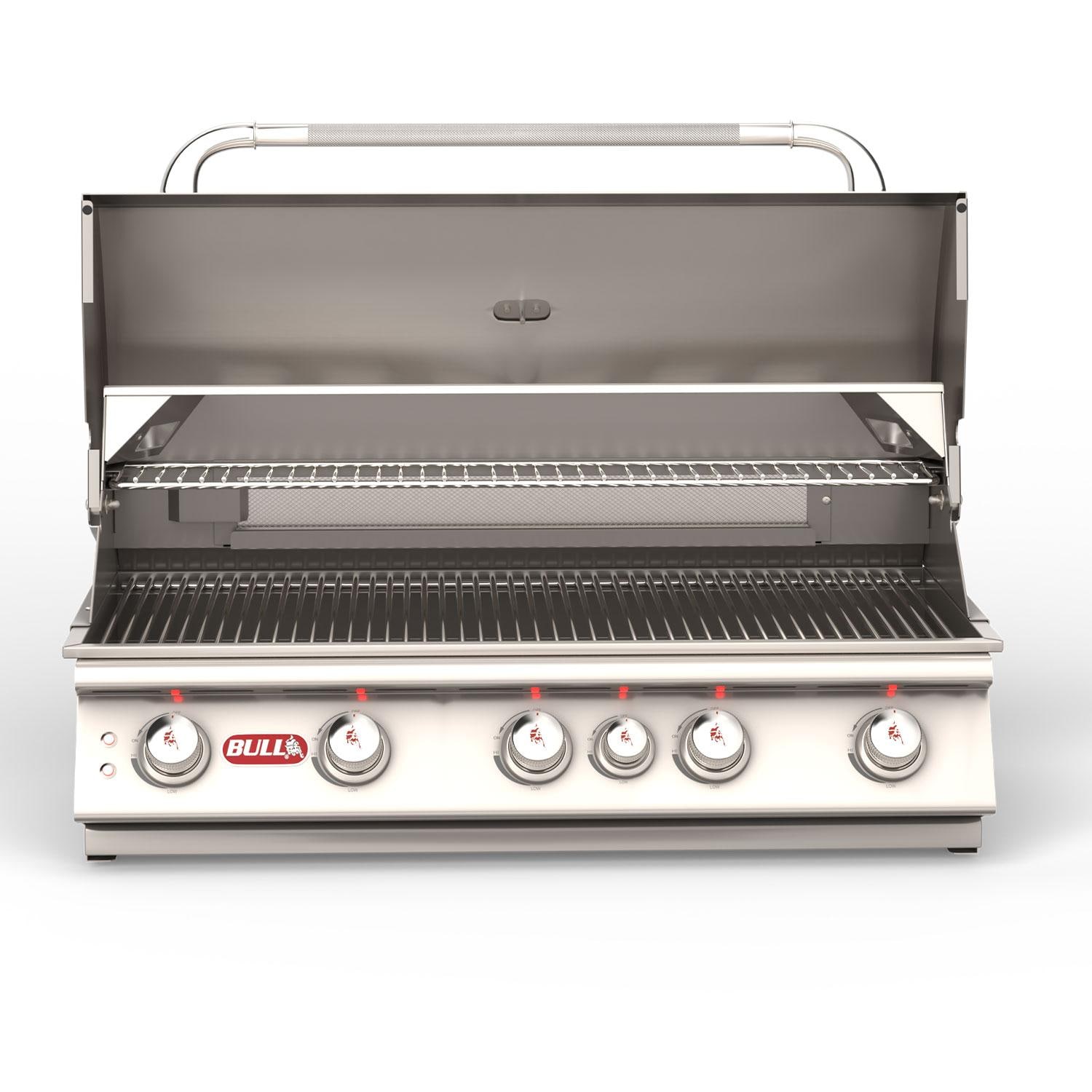Bull 57568 Brahma 38-in 5-Burner Built-In Propane Gas Grill - Hood Up - Front View - White Background thumbnail