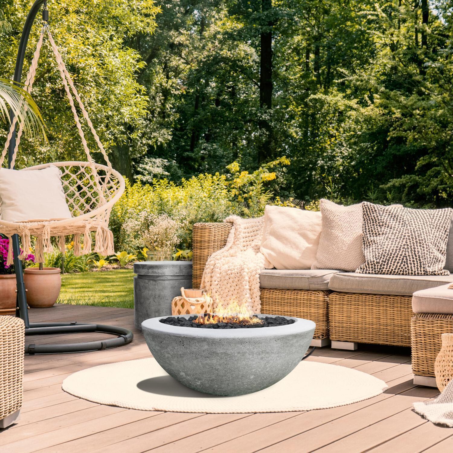 Moderno 2 29-in Round Glass Fiber Reinforced Concrete Natural Gas Fire Bowl in Pewter by Prism Hardscapes - Garden - Lifestyle thumbnail