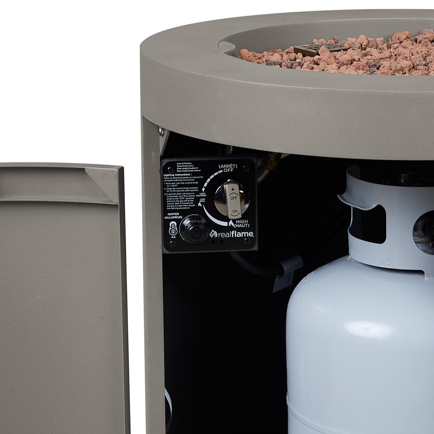 Elysian 24 Inch Round Steel Propane Fire Pit Table in Mist Gray by Lakeview - Control Panel - Detail thumbnail