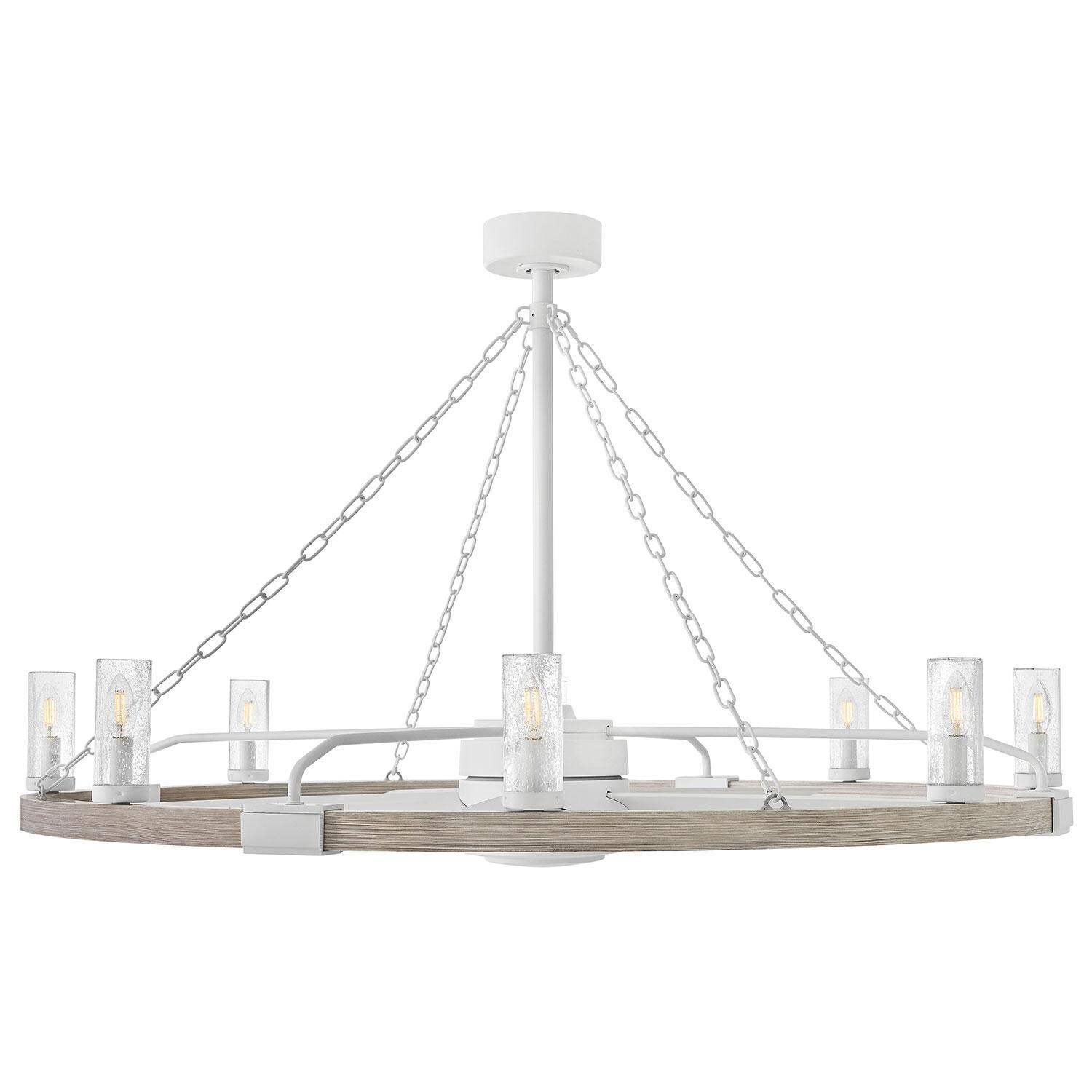 Hinkley Lighting 906144FMW-LWD Sawyer 52-in Indoor / Outdoor Smart Fandelier w/ 44-in Fan & LED Lighting - Matte White - Side View - White Background thumbnail