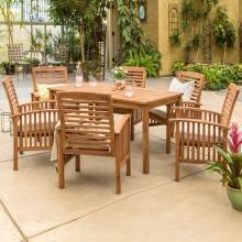 Midland 7 Piece Brown Acacia Patio Dining Set W/ 60 X 34 Inch Rectangular Table & Natural Cushions By Walker Edison