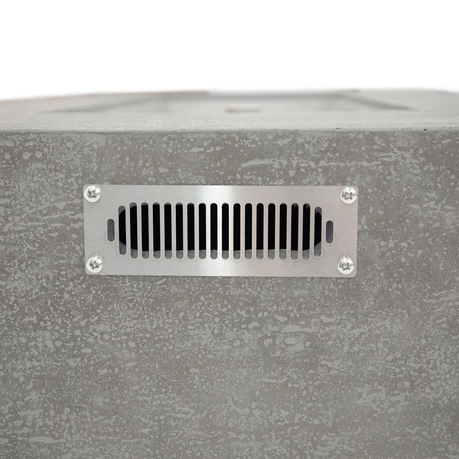 Andes 66 Inch Hidden Tank Rectangle GFRC Concrete Propane Fire Table in Light Gray By Elementi - Vent - Detail thumbnail