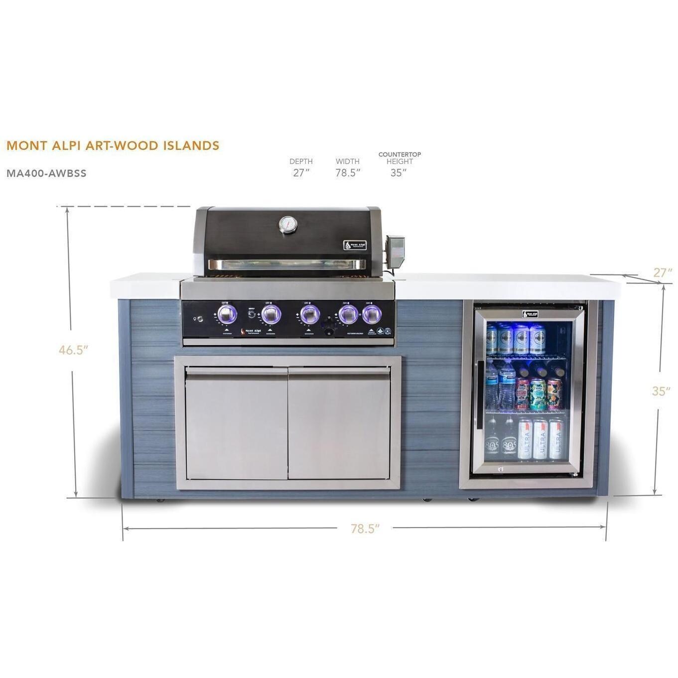 Mont Alpi MA400-AWBSS 4-Burner Black Stainless Steel Art-Wood Natural Gas Island Grill - Dimensional thumbnail