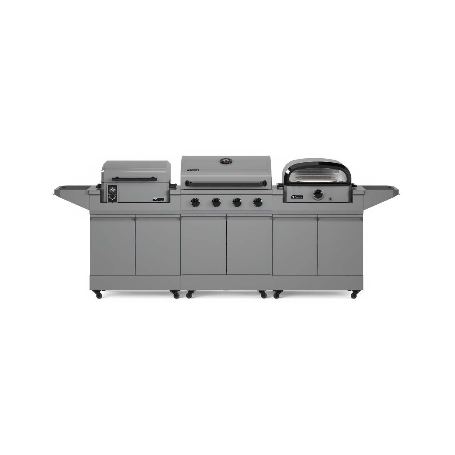 TYTUS TDT-BUN-008 Modular Grilling Collection 32 Inch Propane Gas Grill, Pellet Smoker, and Propane Pizza Oven w/ Cart - Front - White Background thumbnail
