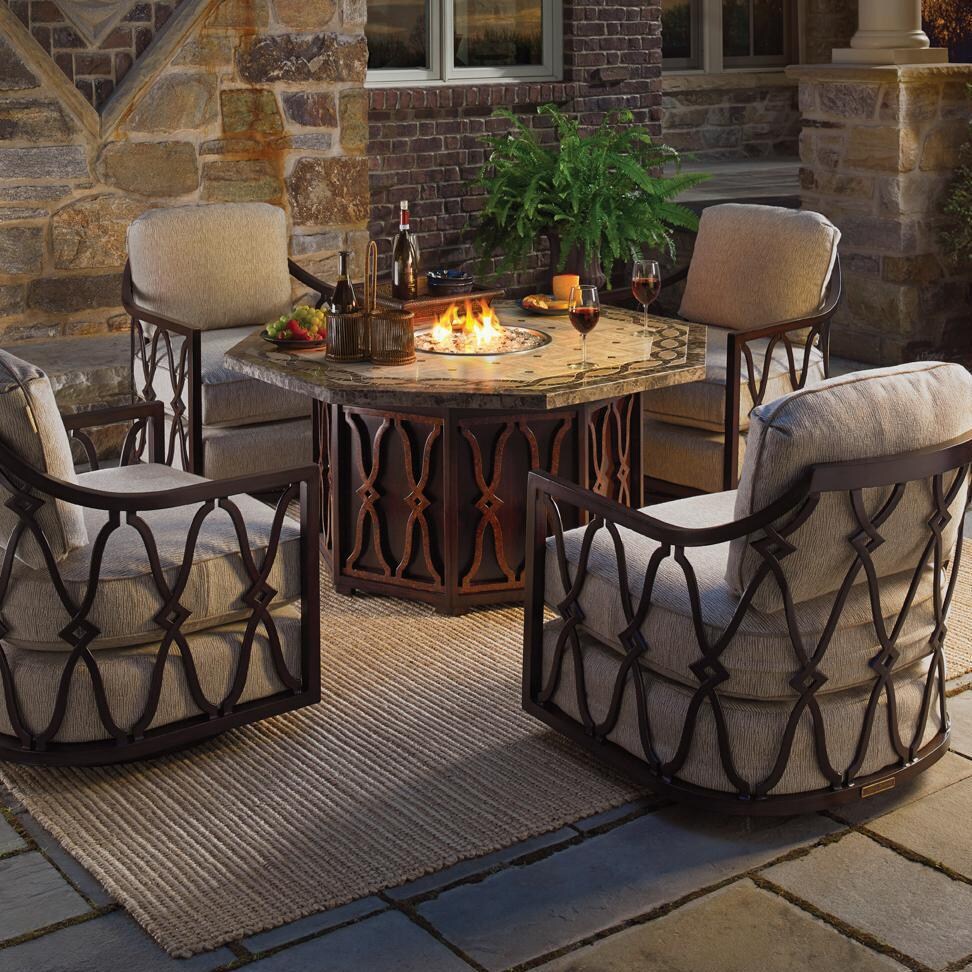 Black Sands 5 Piece Cast Aluminum Patio Conversation Set W/ Fire Pit