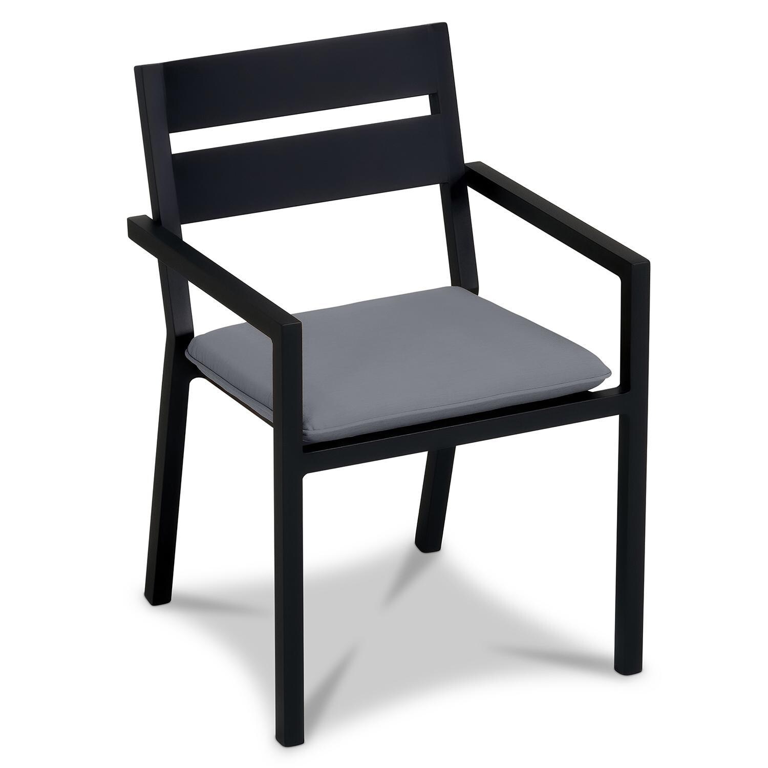 Calm Bay Aluminum Dining Arm Chair in Black/Canvas Charcoal by Lakeview Outdoor Designs - White Background thumbnail