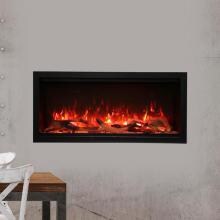 Amantii Symmetry Series Extra Tall 42-Inch Built-In Electric Fireplace with Black Steel Surround - Driftwood Logs - Indoor/Outdoor - SYM-42-XT