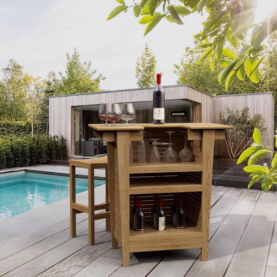 Pecan Bay 4 Pc Teak Bar Set by Lakeview Outdoor Designs - Side View - Lifestyle