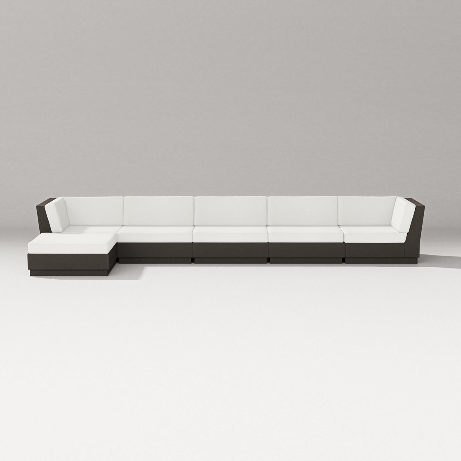 PW Designer Series Elevate 6 Pc Recycled Plastic Chaise Sectional Seating Set in Vintage Coffee/Natural Linen - Set - White Background thumbnail