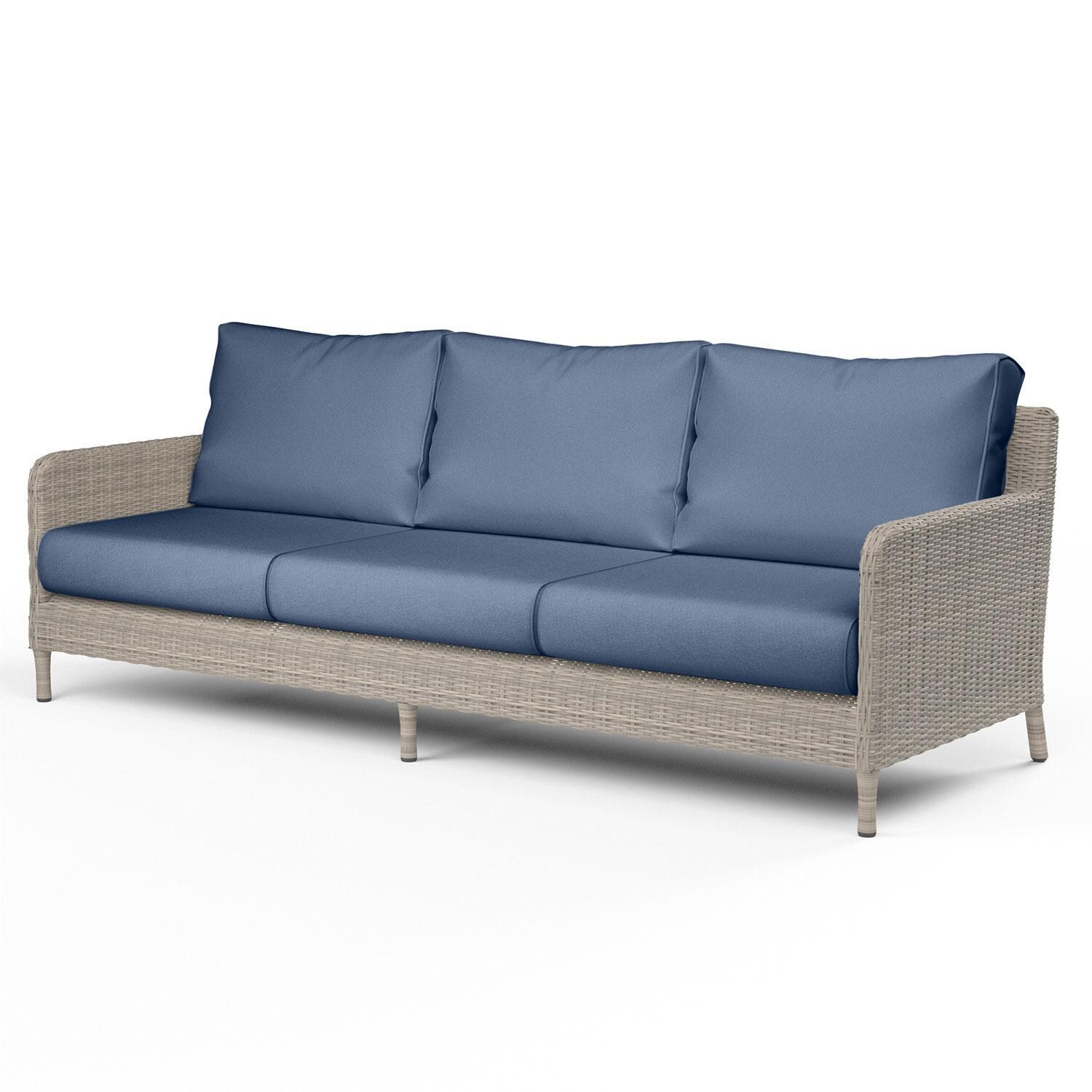 Manhattan Wicker Patio Sofa in Spectrum Indigo w/ Self Welt By Sunset West - Display - White Background thumbnail