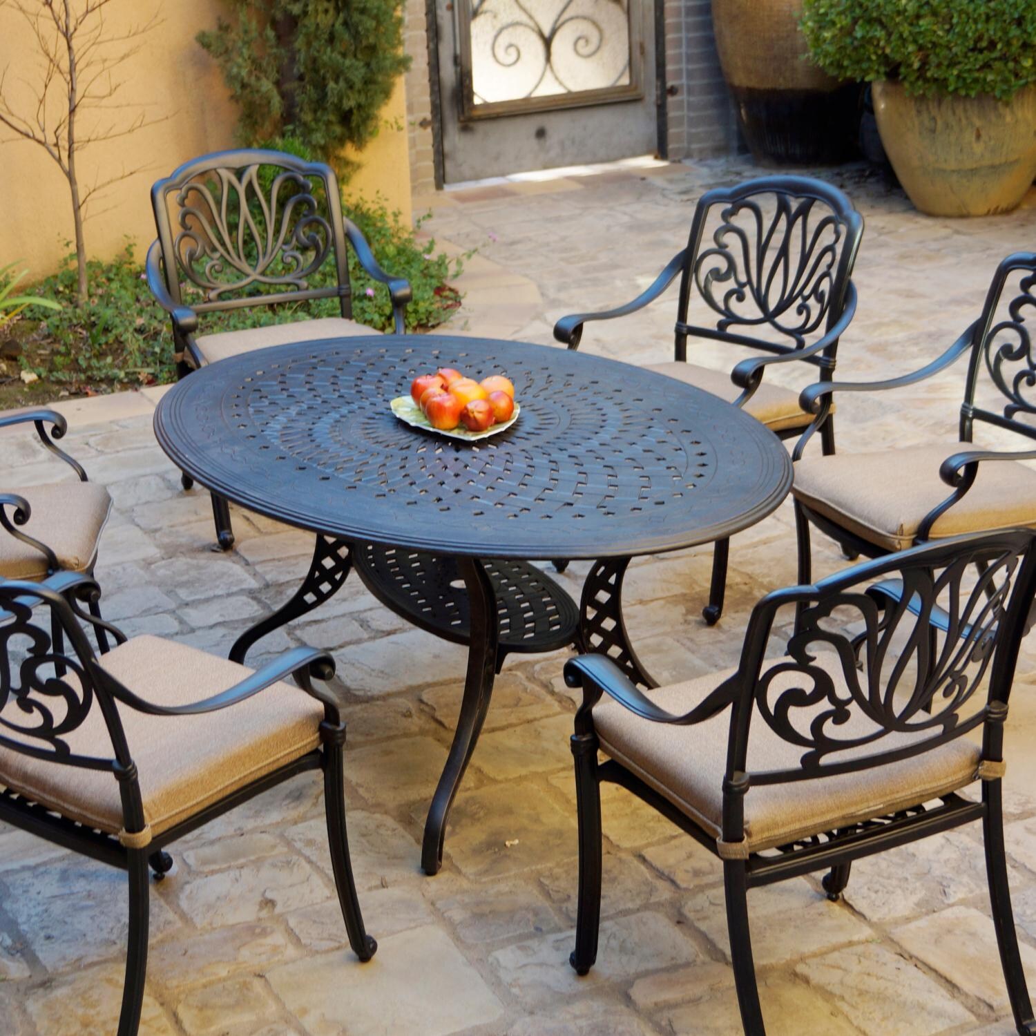 Darlee DL707-7PC-AC26-MO 7 Piece Cast Aluminum Patio Dining Set W/ 66 X 44 Inch Oval Table thumbnail