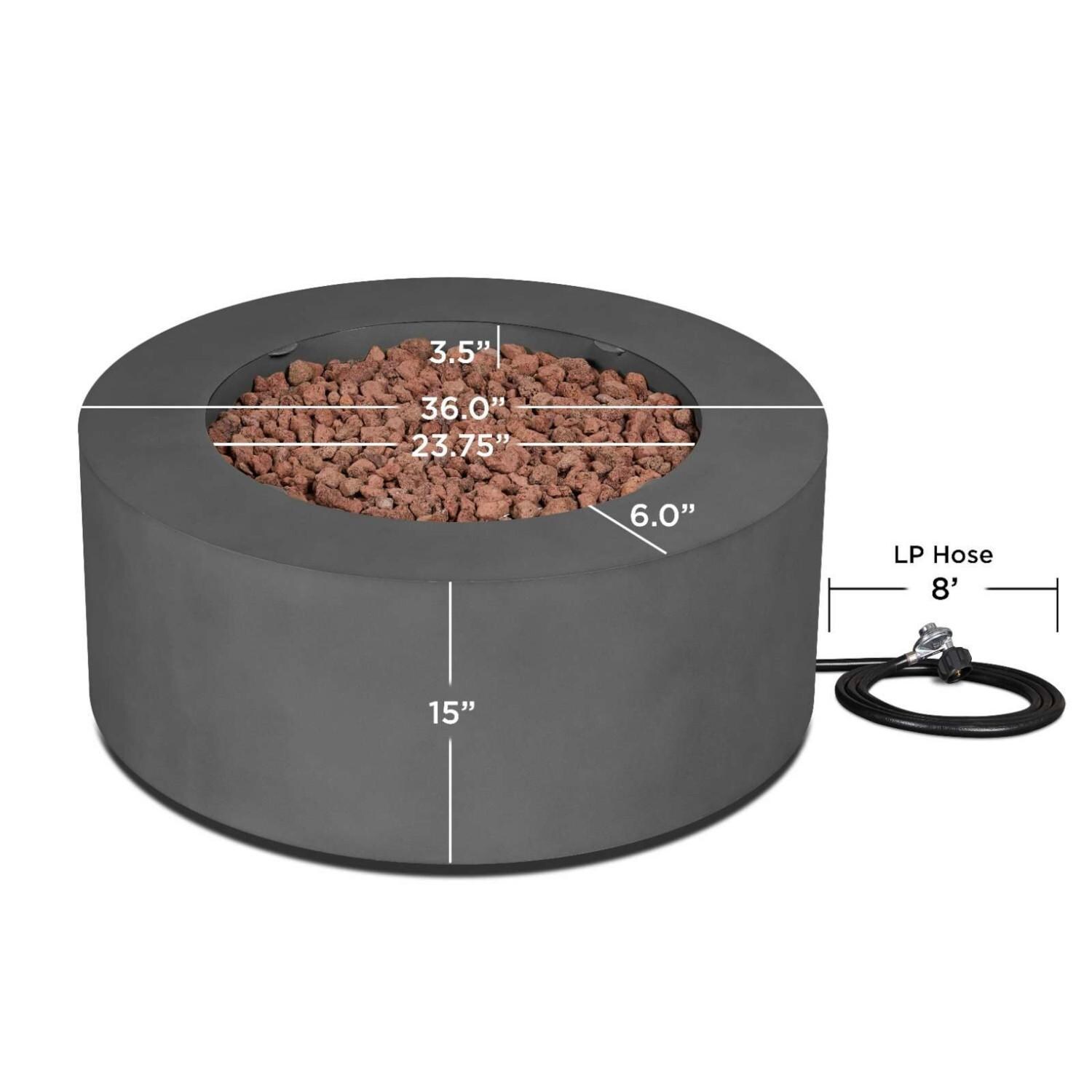 Lakeview SCC9815LPWSLT Elysian 36-Inch Round Propane Fire Table w/ NG Conversion Kit - Weathered Slate - Dimensions thumbnail