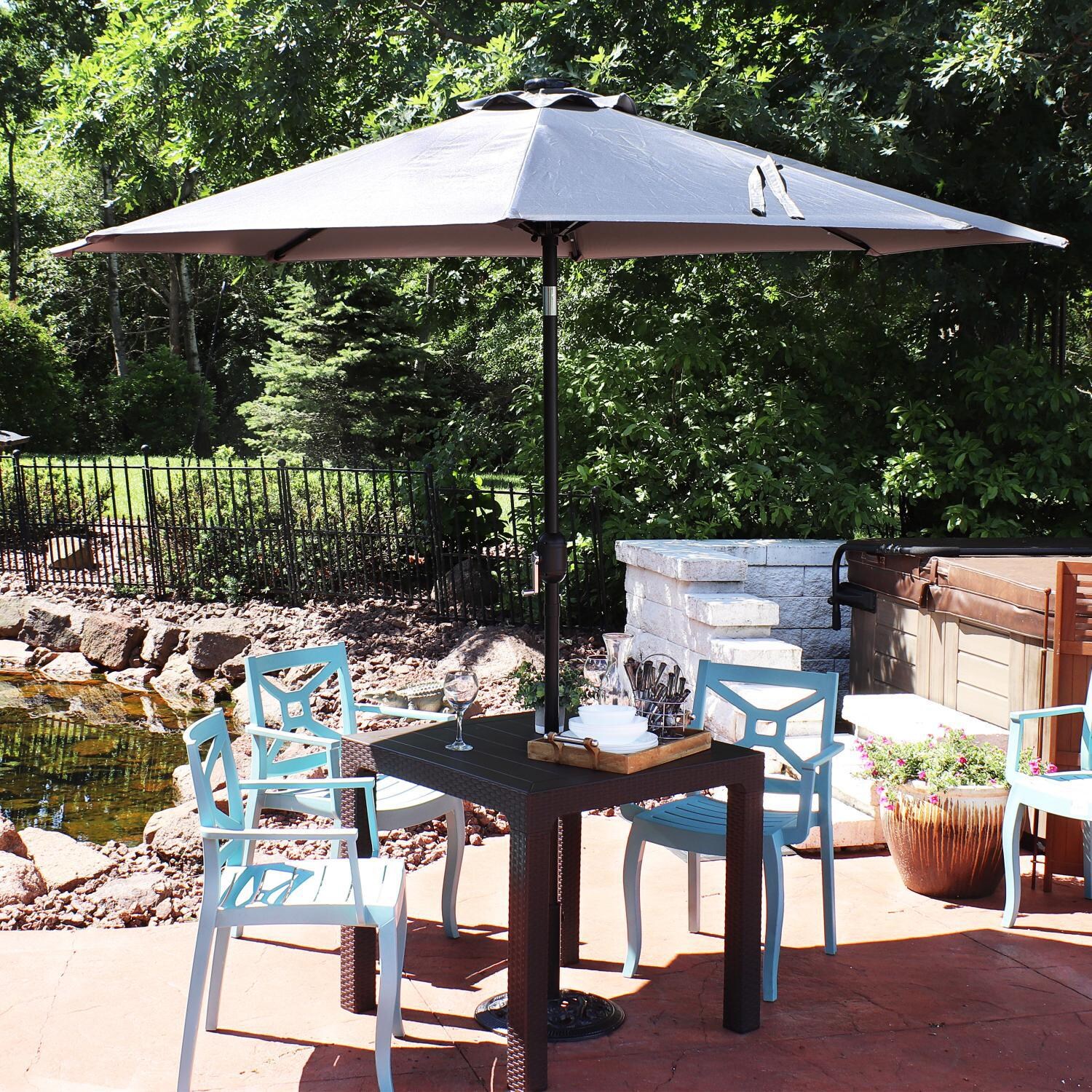 Ultimate Patio 9 Ft. Solar Lighted Octagonal Patio Umbrella W/Crank - Gray - Lifestyle View thumbnail